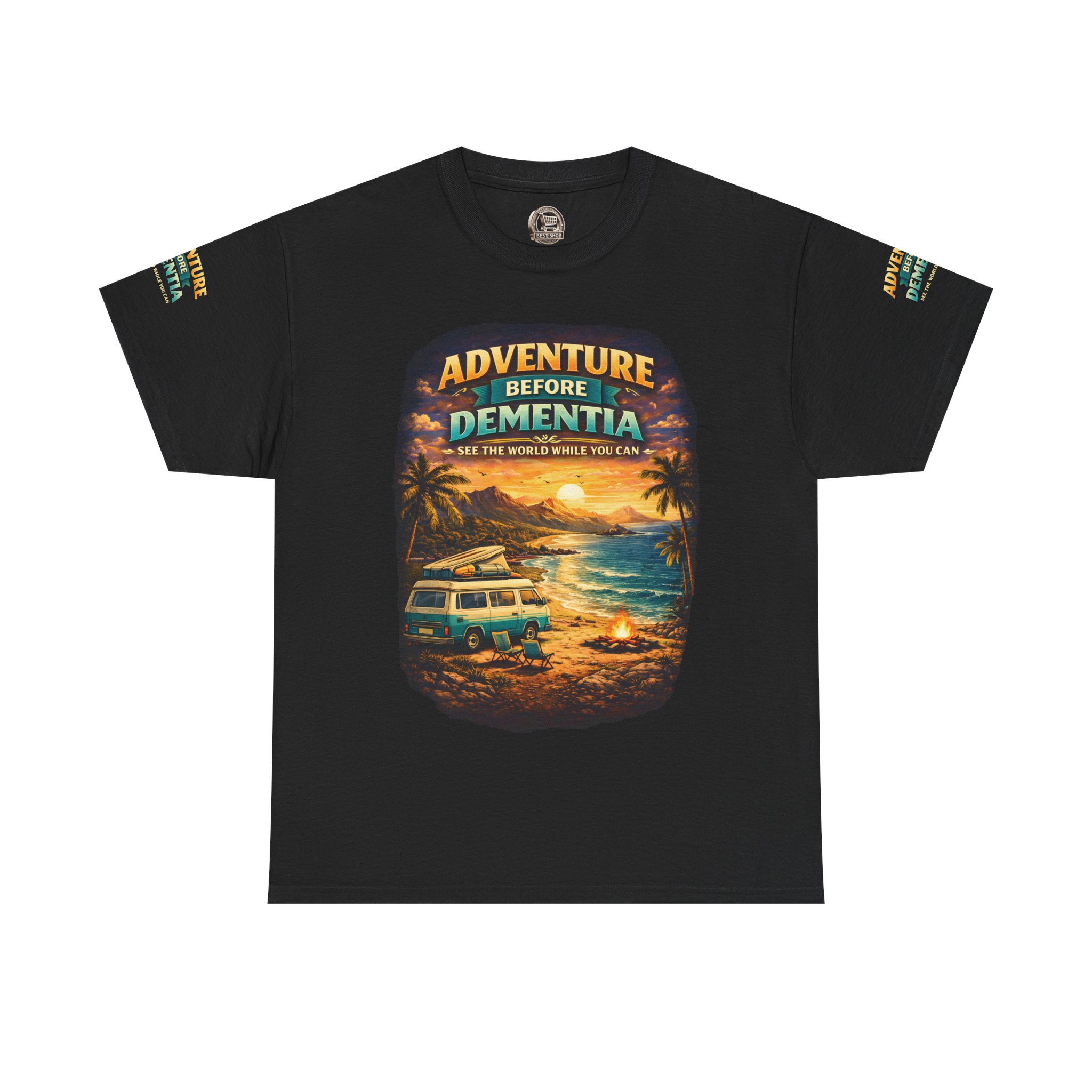 Unisex Heavy Cotton Tee — "Adventure Before Dementia" Design Scenic-Line
