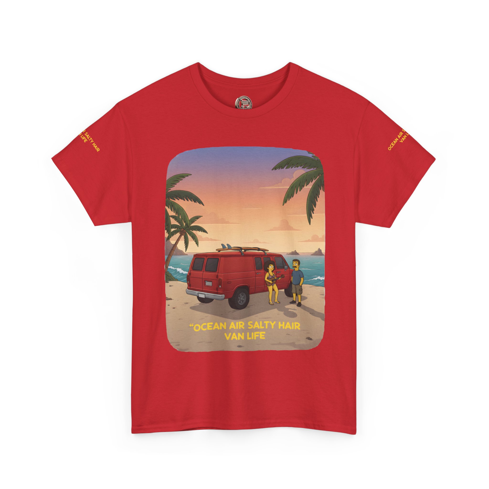 Unisex Heavy Cotton Tee — "Ocean Air Salty Hair Van Life" Design Sitcom-Line