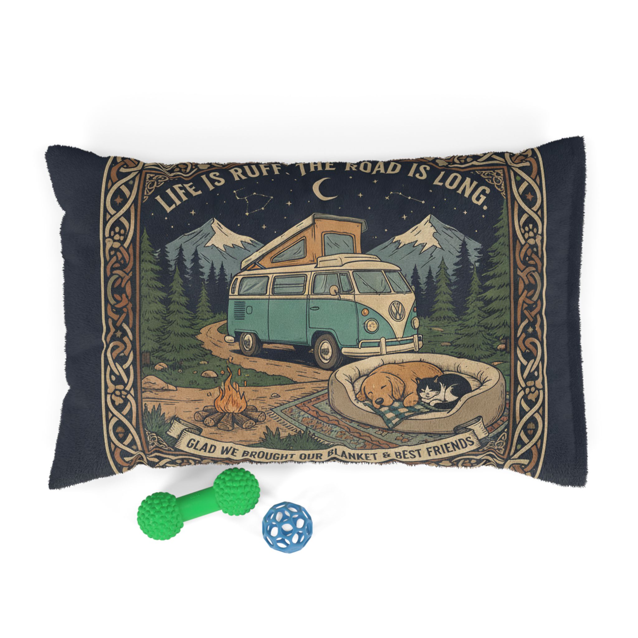 Pet Bed — "Life Is Ruff" Vintage Van Dog & Cat Travel Pillow