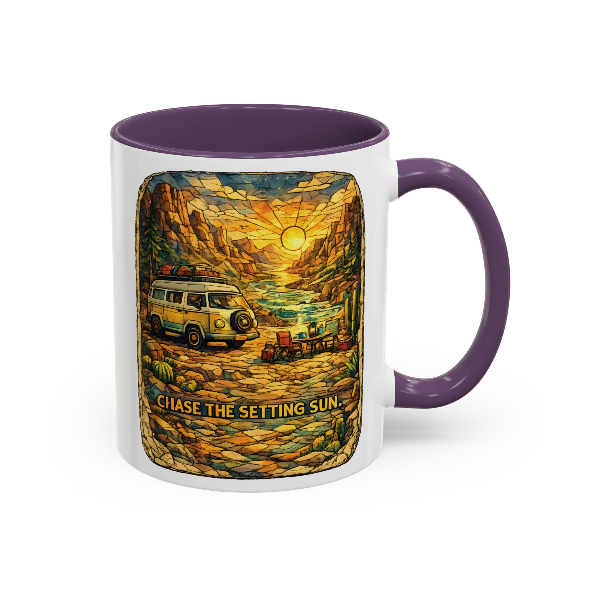 1031246610879962644_2048.jpeg Accent Coffee Mug (11, 15oz) — "Chase The Settings Sun" Design Cubic-Line