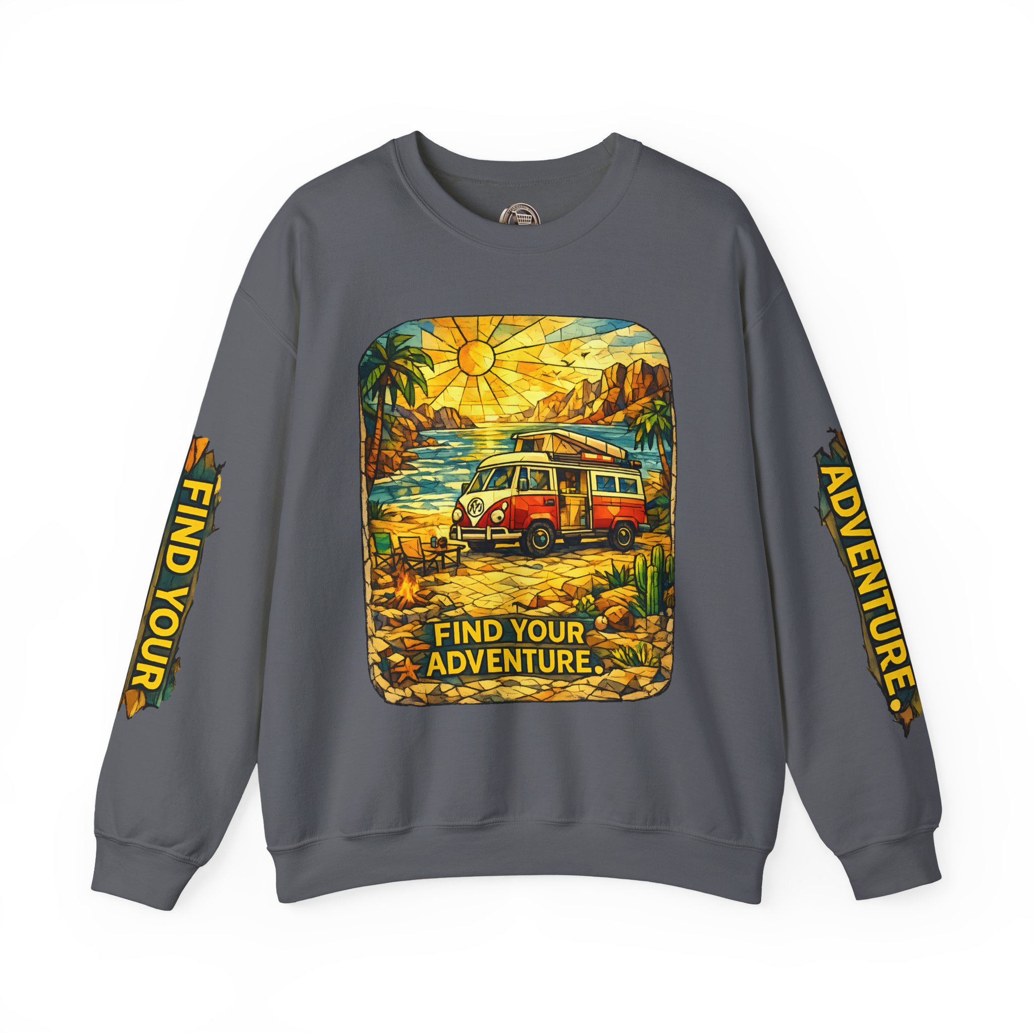 Unisex Heavy Blend™ Crewneck Sweatshirt — "Find Your Adventure" Design Cubic-Line