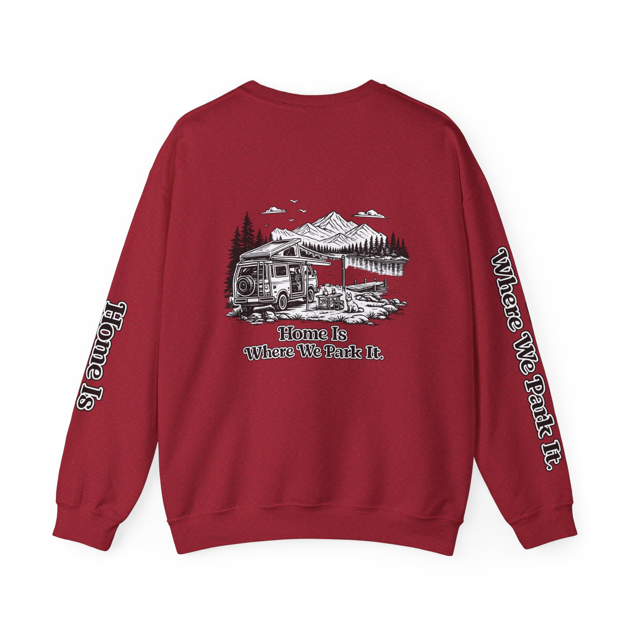 Unisex Heavy Blend™ Crewneck Sweatshirt — "Home Is Where You Park It" Design Minimal-Line
