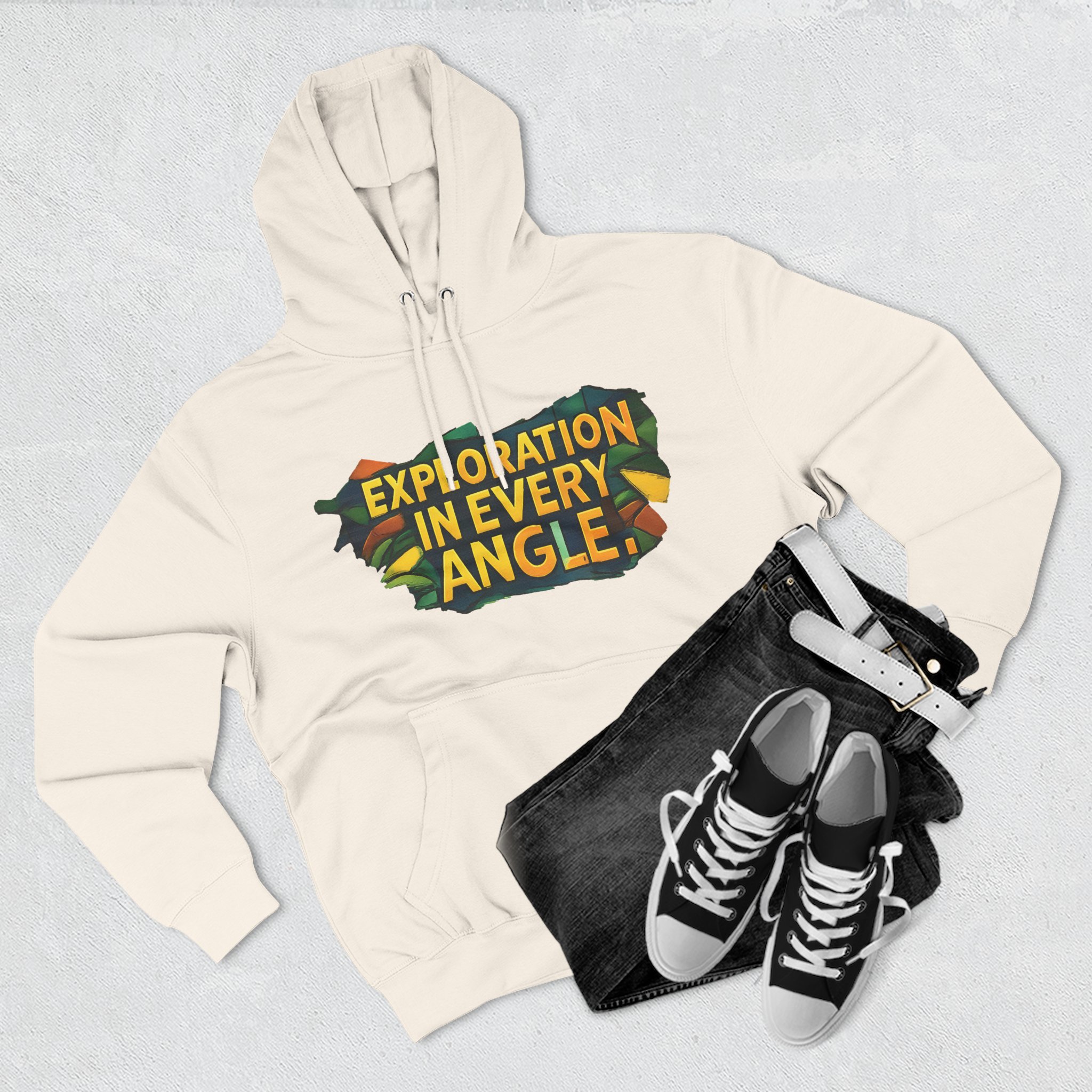 Three-Panel Fleece Hoodie - "Exploration In Every Angle" Design Cubic-Line