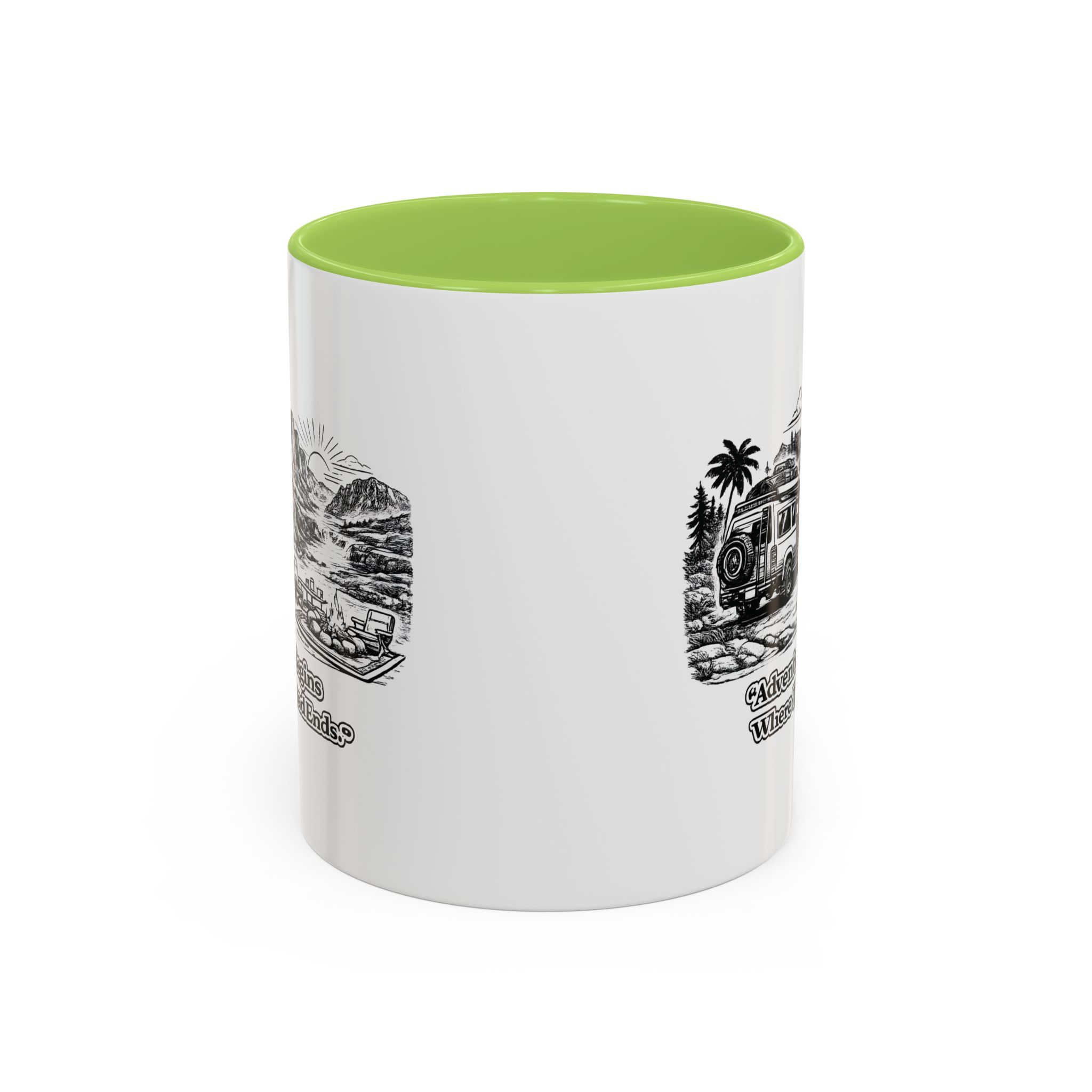10319546317100701243_2048.jpeg Accent Coffee Mug (11, 15oz) — "Adventure Begins Where The Road Ends" Design Minimal-Line