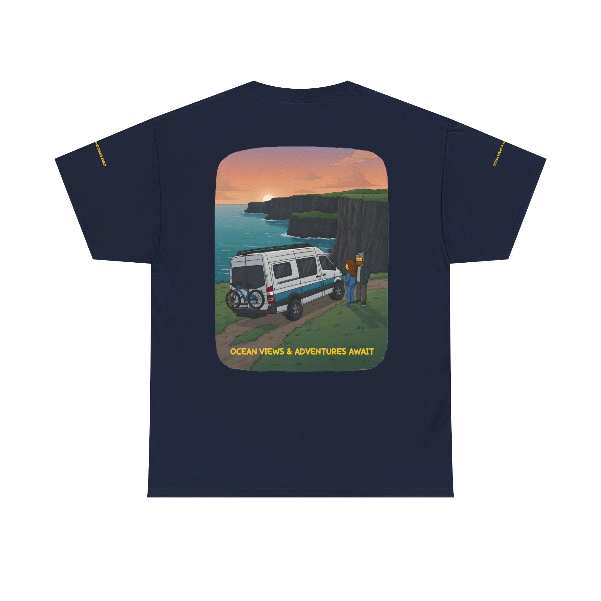 Unisex Heavy Cotton Tee — "Ocean Views-Adventures Awaits" Design Sitcom-Line