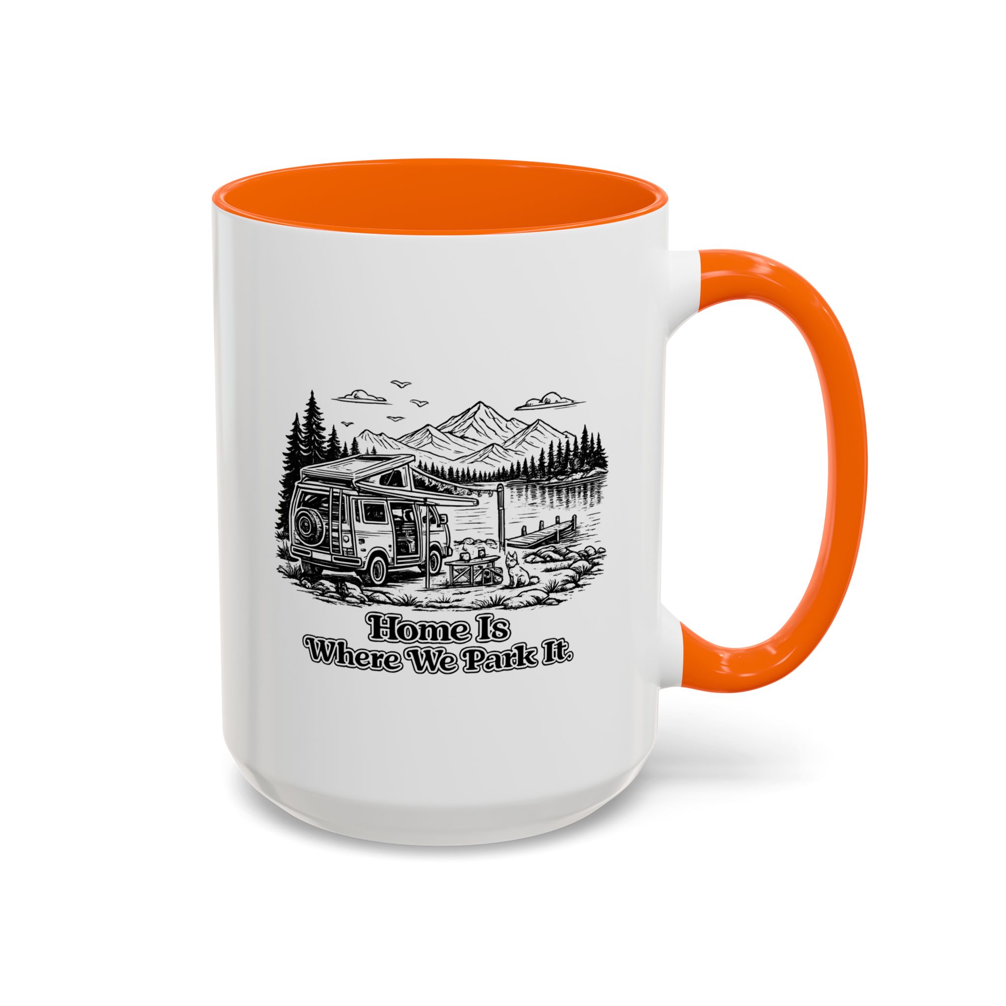 Accent Coffee Mug (11, 15oz) — "Home Is Where You Park It" Design Minimal-Line