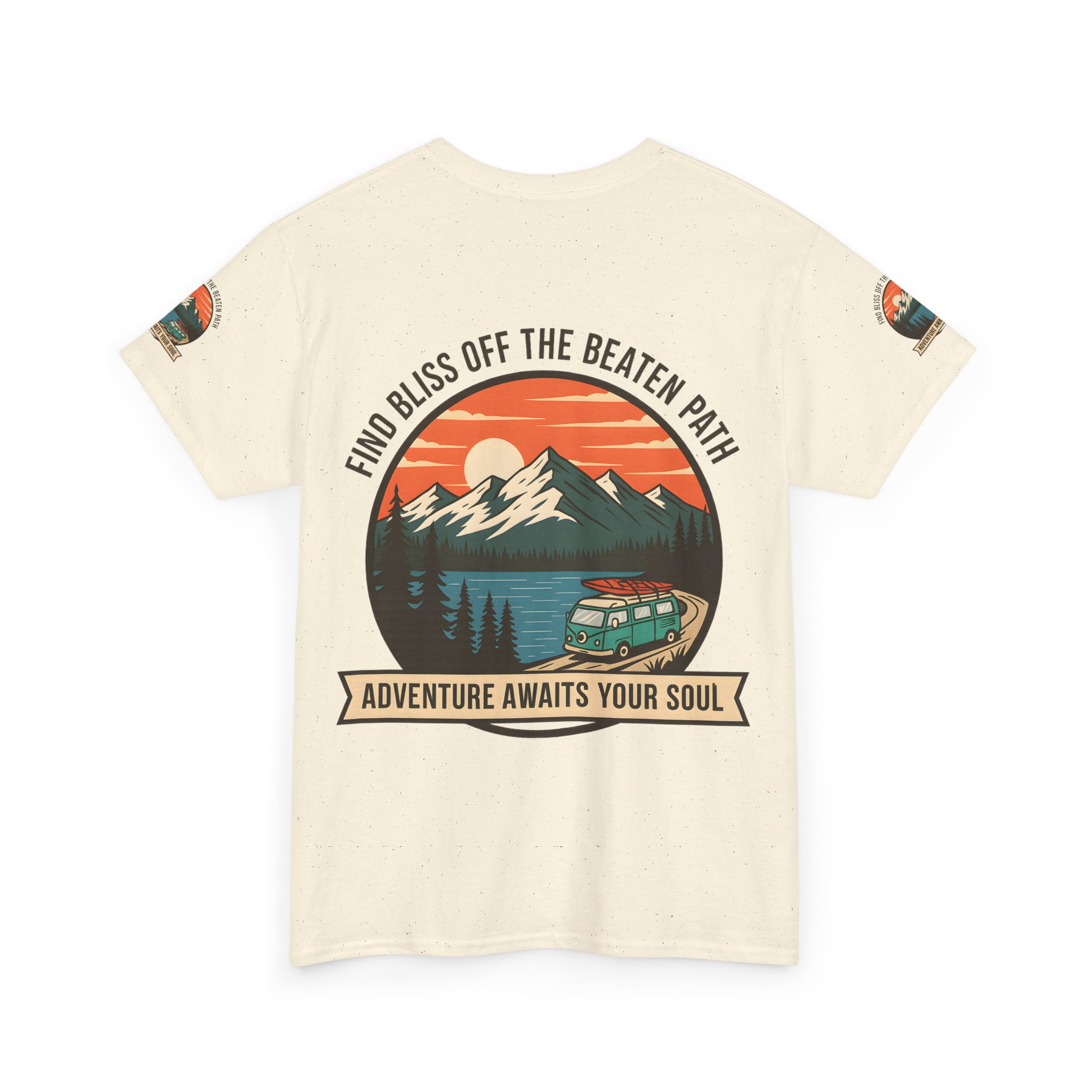 Unisex Heavy Cotton Tee — "Find Bliss Off the Beaten Path" Mountain & Camper T‑Shirt