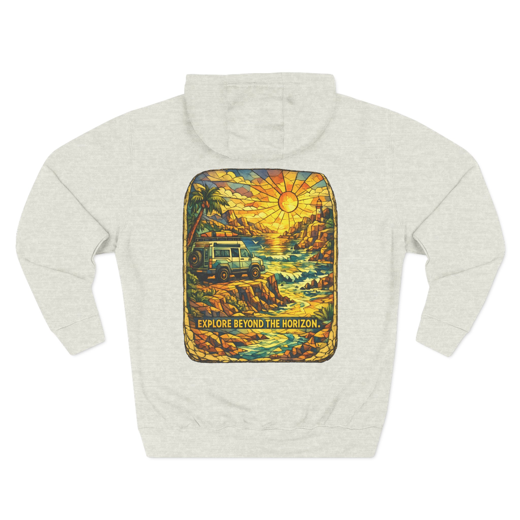 Three-Panel Fleece Hoodie - "Explore Beyond The Horizon" Design Cubic-Line