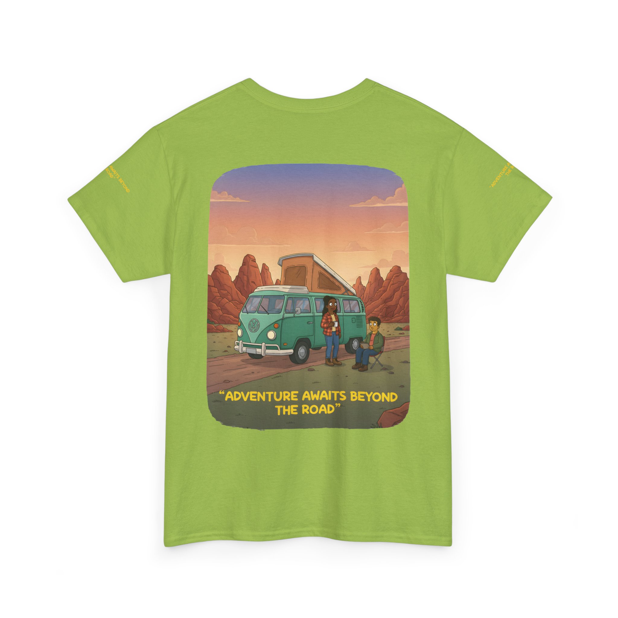 Unisex Heavy Cotton Tee — "Adventure Awaits Beyond The Road" Design Sitcom-Line