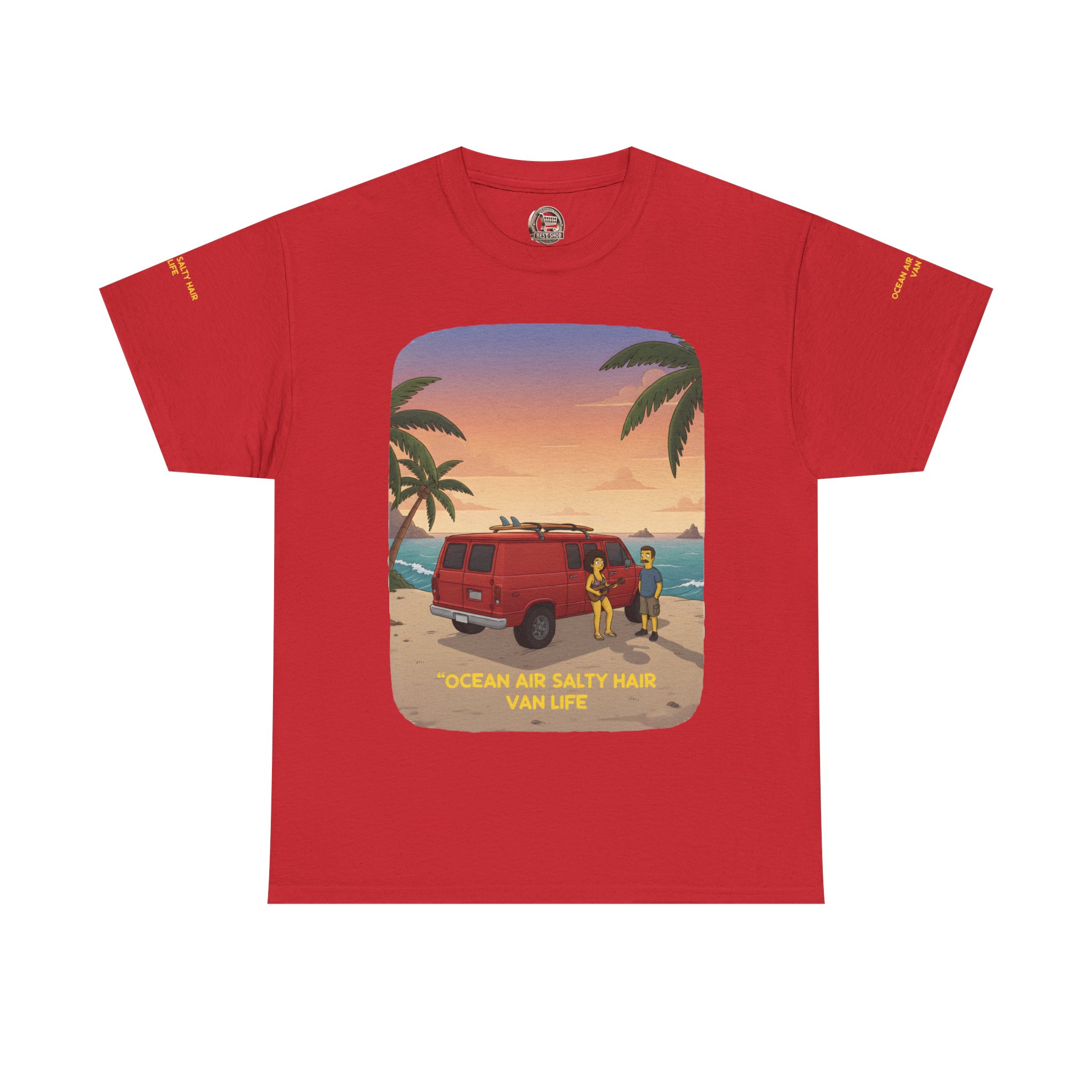 Unisex Heavy Cotton Tee — "Ocean Air Salty Hair Van Life" Design Sitcom-Line