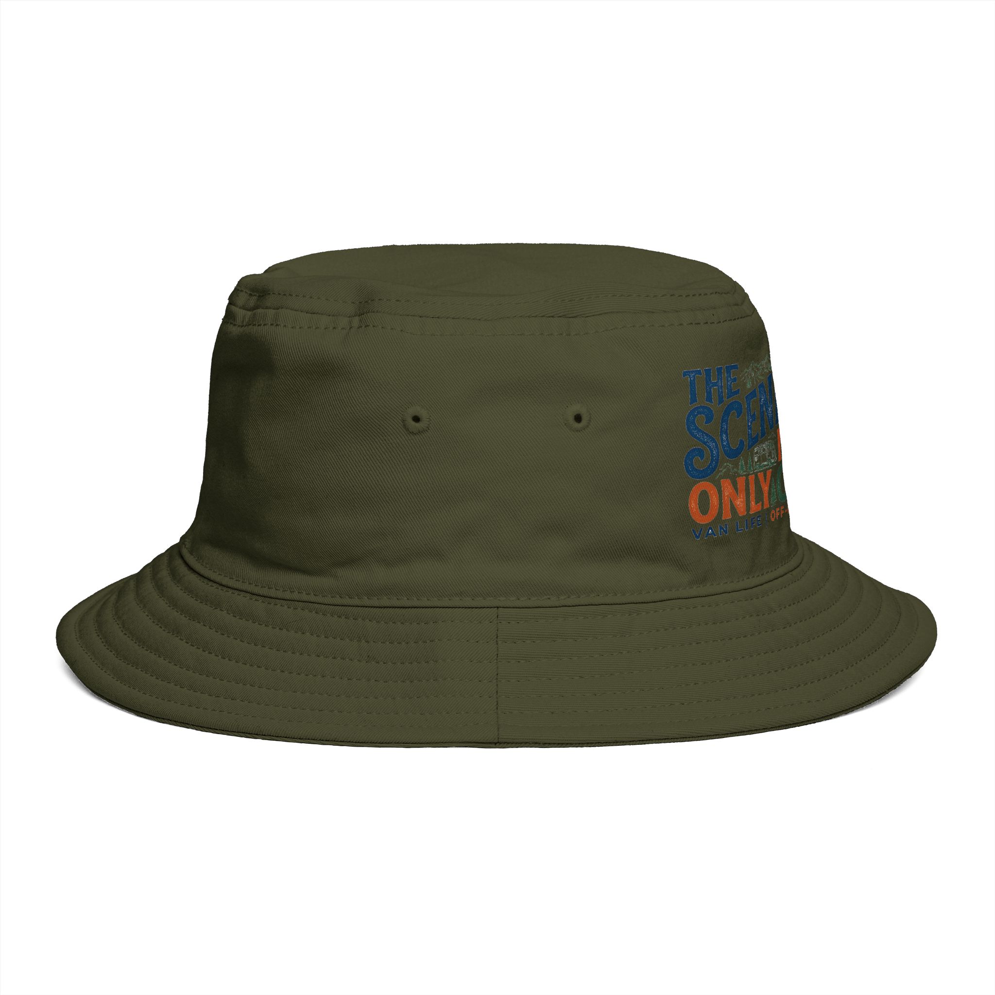 Bucket Hat — “The Scenic Route Is My Only Commute” Embroidered Outdoor Travel Hat