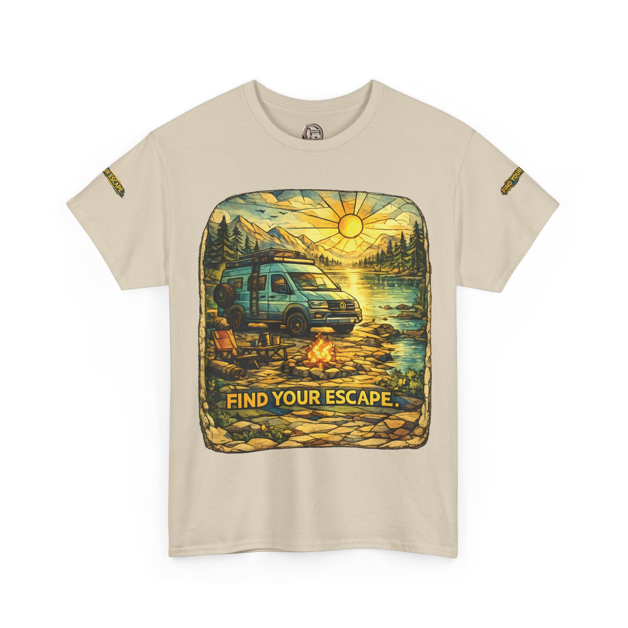 Unisex Heavy Cotton Tee — "Find Your Escape" Design Cubic-Line