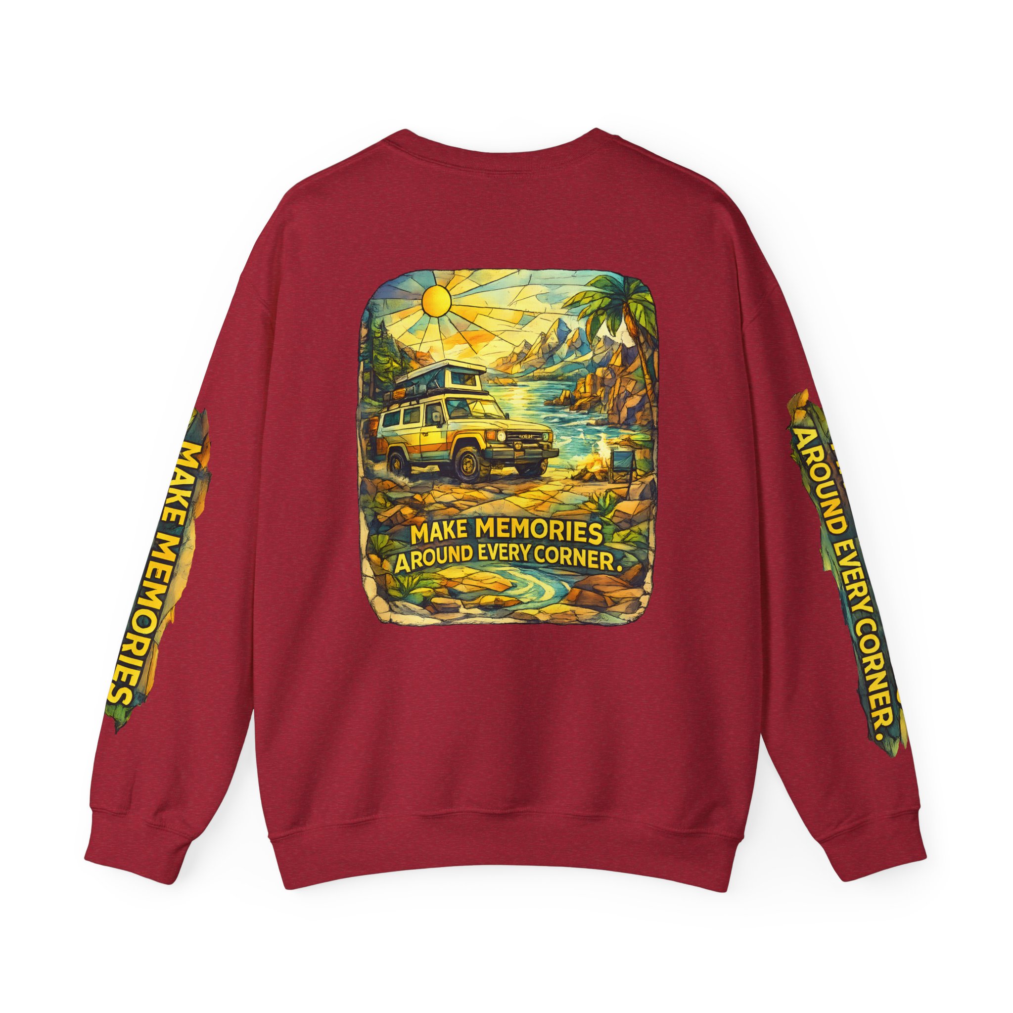 Unisex Heavy Blend™ Crewneck Sweatshirt — "Make Memories Around Every Corner" Design Cubic-Line