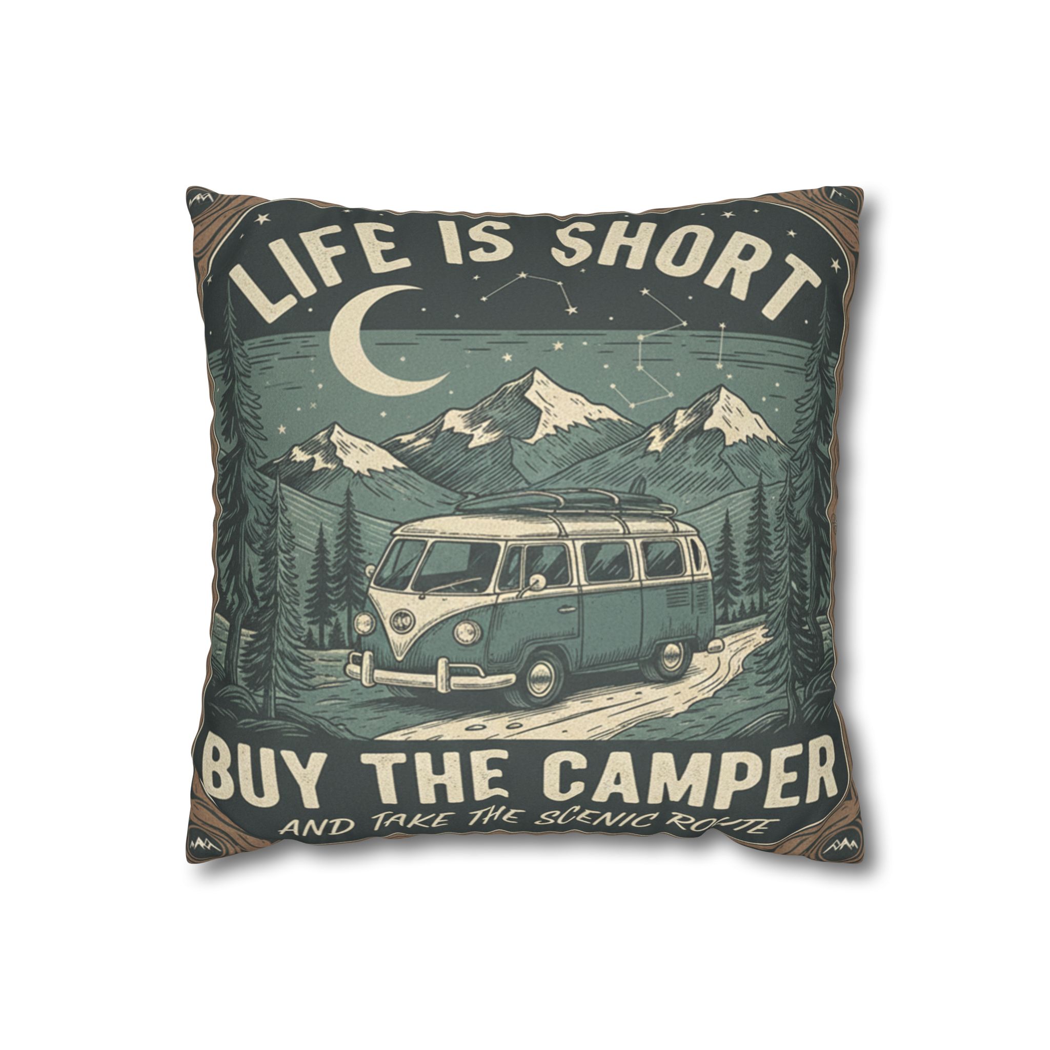 Pillowcase — "Life is short buy the camper and take the scenic route" Faux Suede Travel Throw Pillow Cover