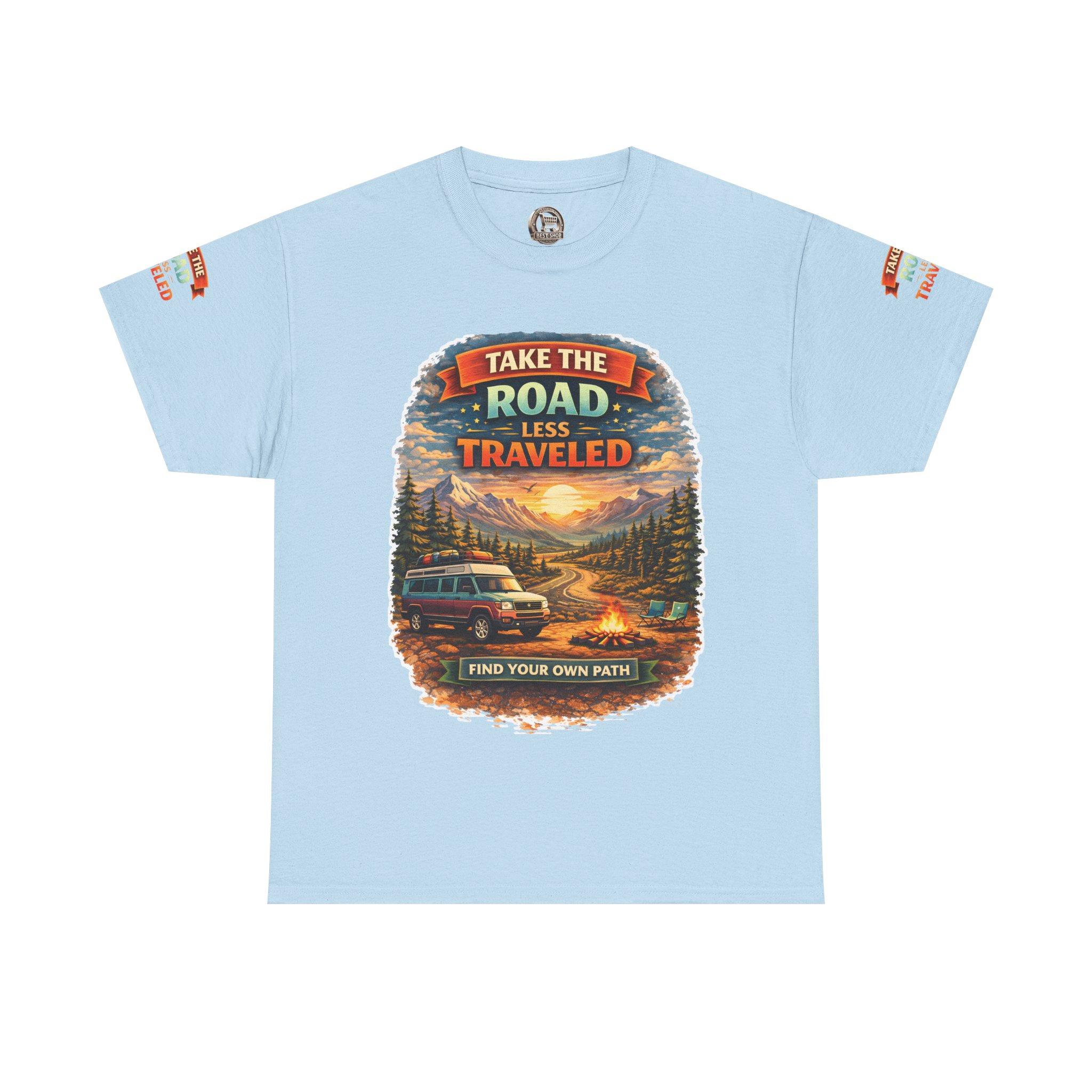 Unisex Heavy Cotton Tee — "Take The Road Less Traveled" Design Scenic-Line