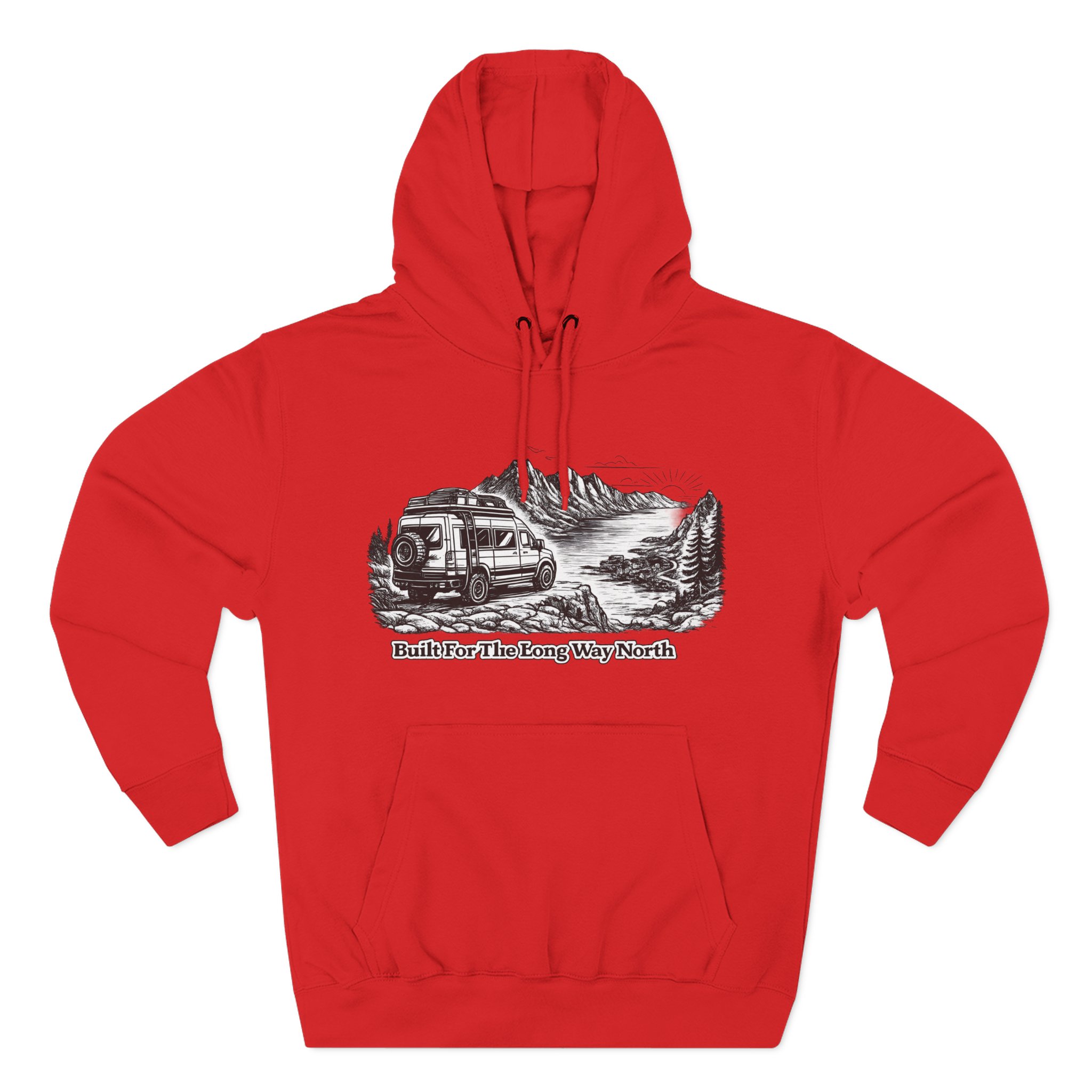 Three-Panel Fleece Hoodie - "Built For The Long Way North" Design Minimal-Line