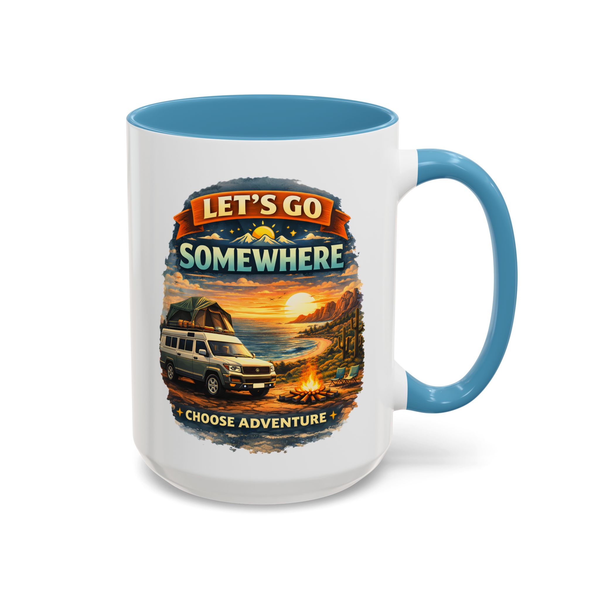 Accent Coffee Mug (11, 15oz) — "Lets Go Somewhere" Design Scenic-Line