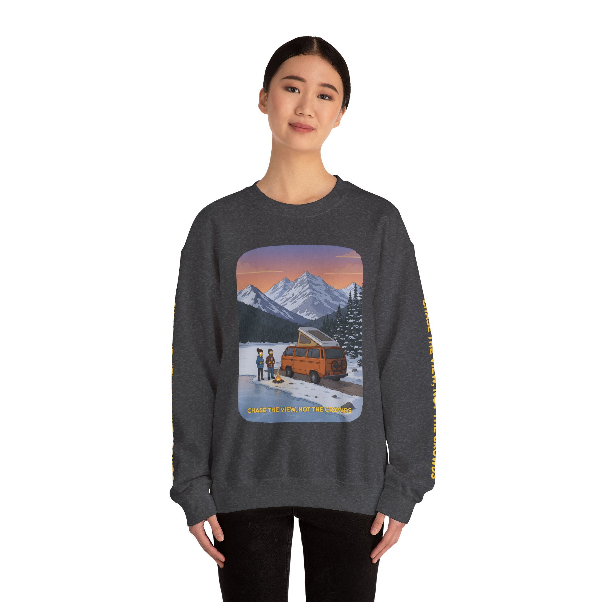 Unisex Heavy Blend™ Crewneck Sweatshirt — "Chase The Views-Not The Crowds"" Design Sitcom-Line