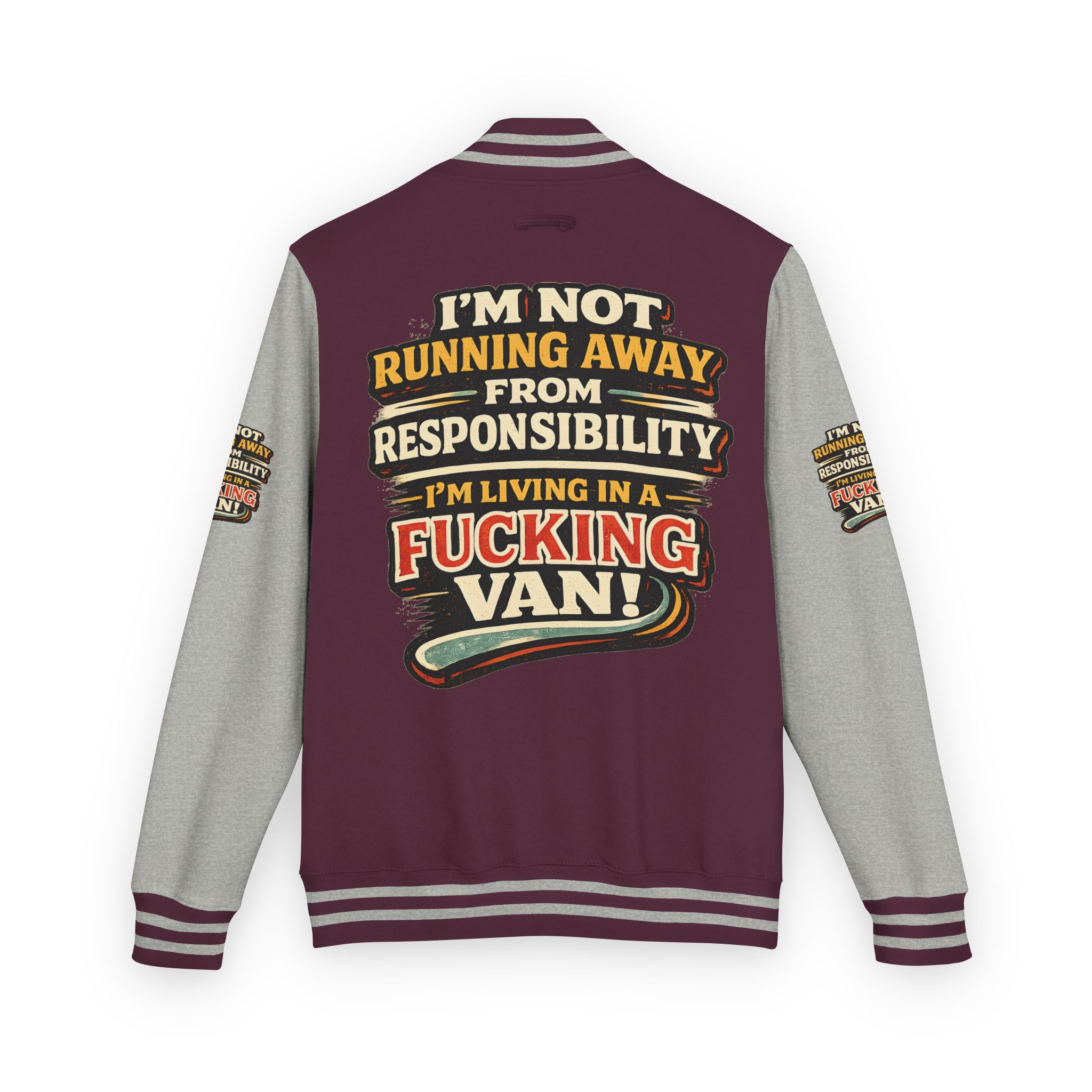 Unisex Heavyweight Letterman Jacket — "I`m Not running Away" Design F**K-Line