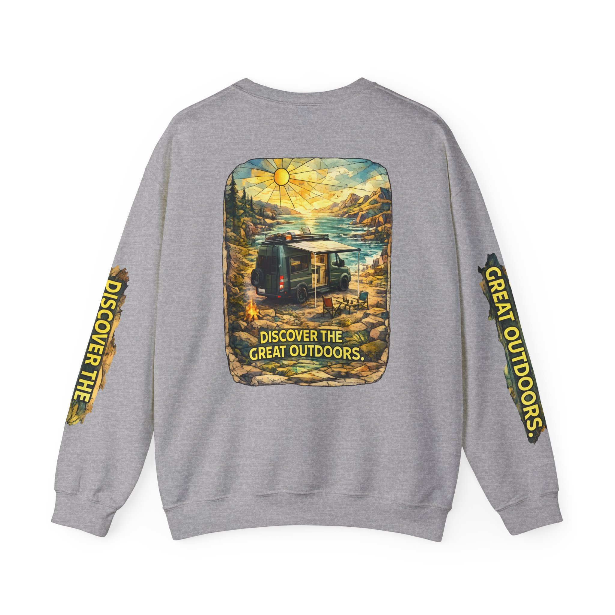 Unisex Heavy Blend™ Crewneck Sweatshirt — "Discover The Great Outdoors" Design Cubic-Line