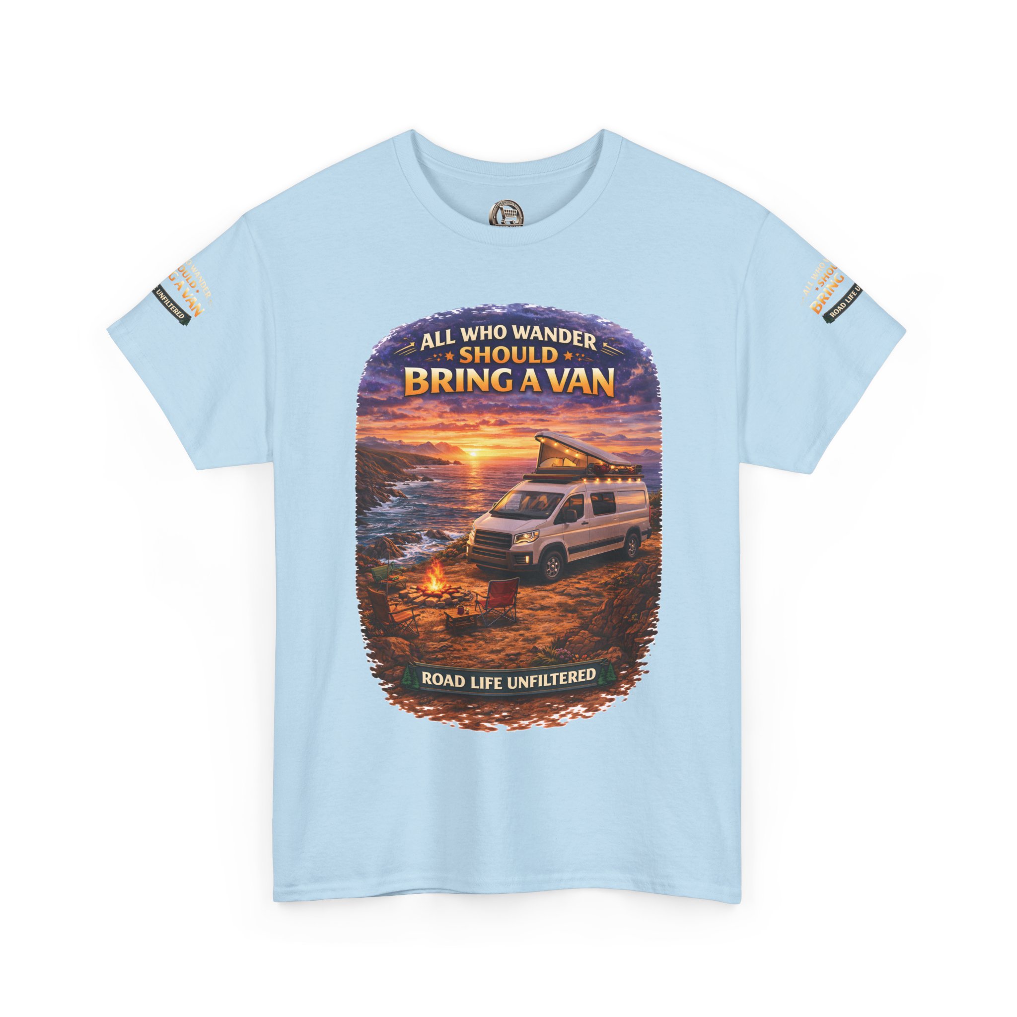 Unisex Heavy Cotton Tee — "All Who wander Should Bring A Van" Design Scenic-Line