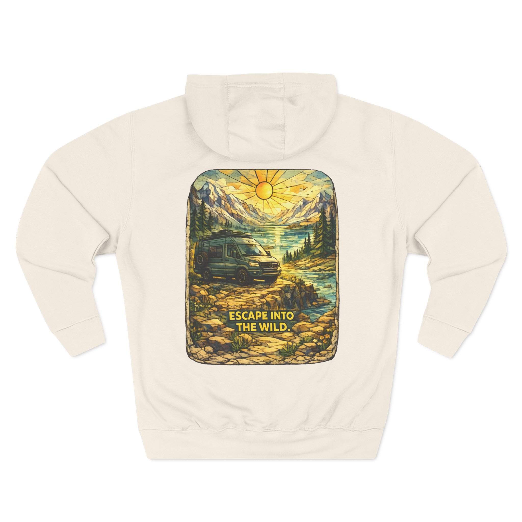 Three-Panel Fleece Hoodie - "Escape Into The Wild" Design Cubic-Line