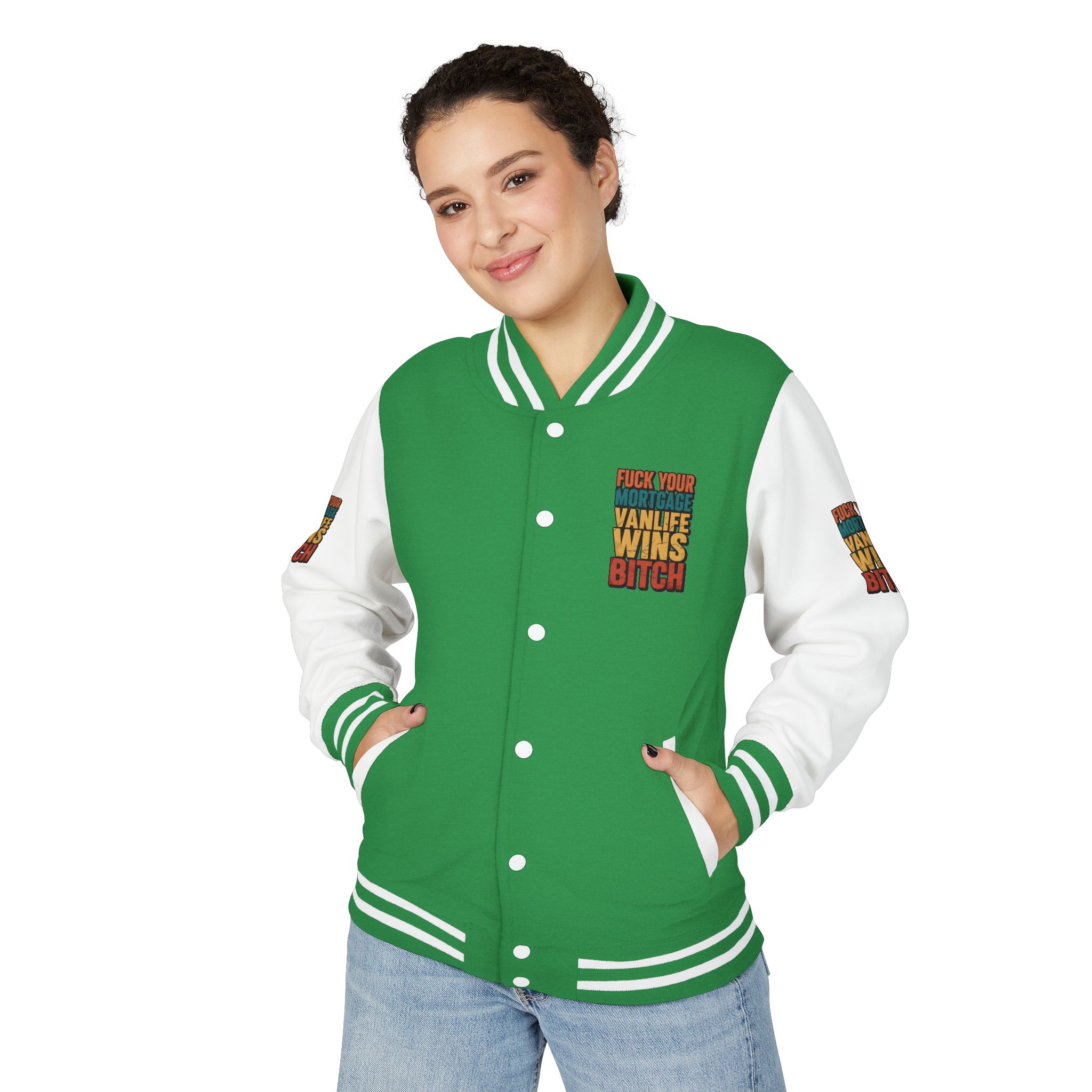 Unisex Heavyweight Letterman Jacket — "Fuck Your Mortgage" Design F**K-Line