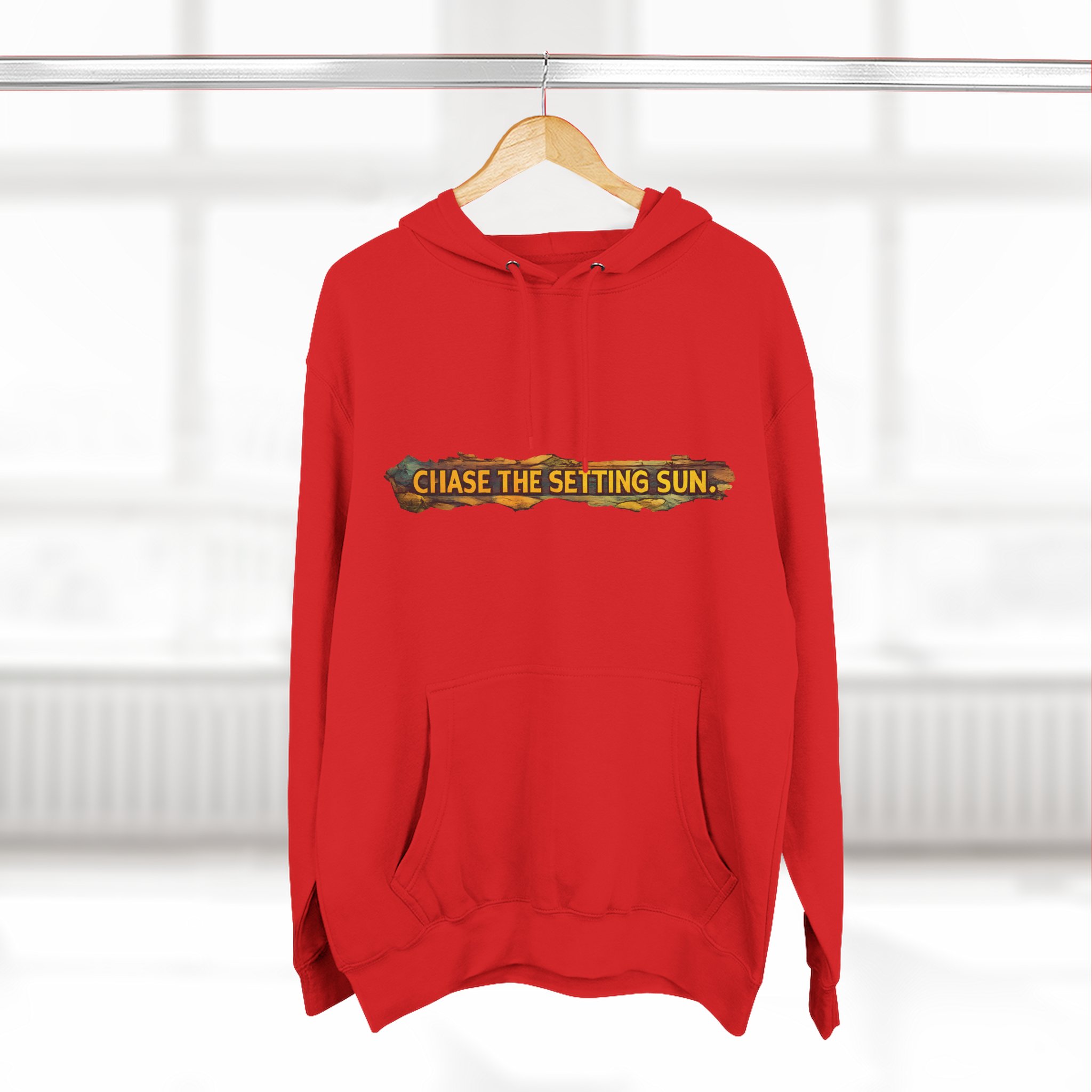 Three-Panel Fleece Hoodie - "Chase The Settings Sun" Design Cubic-Line