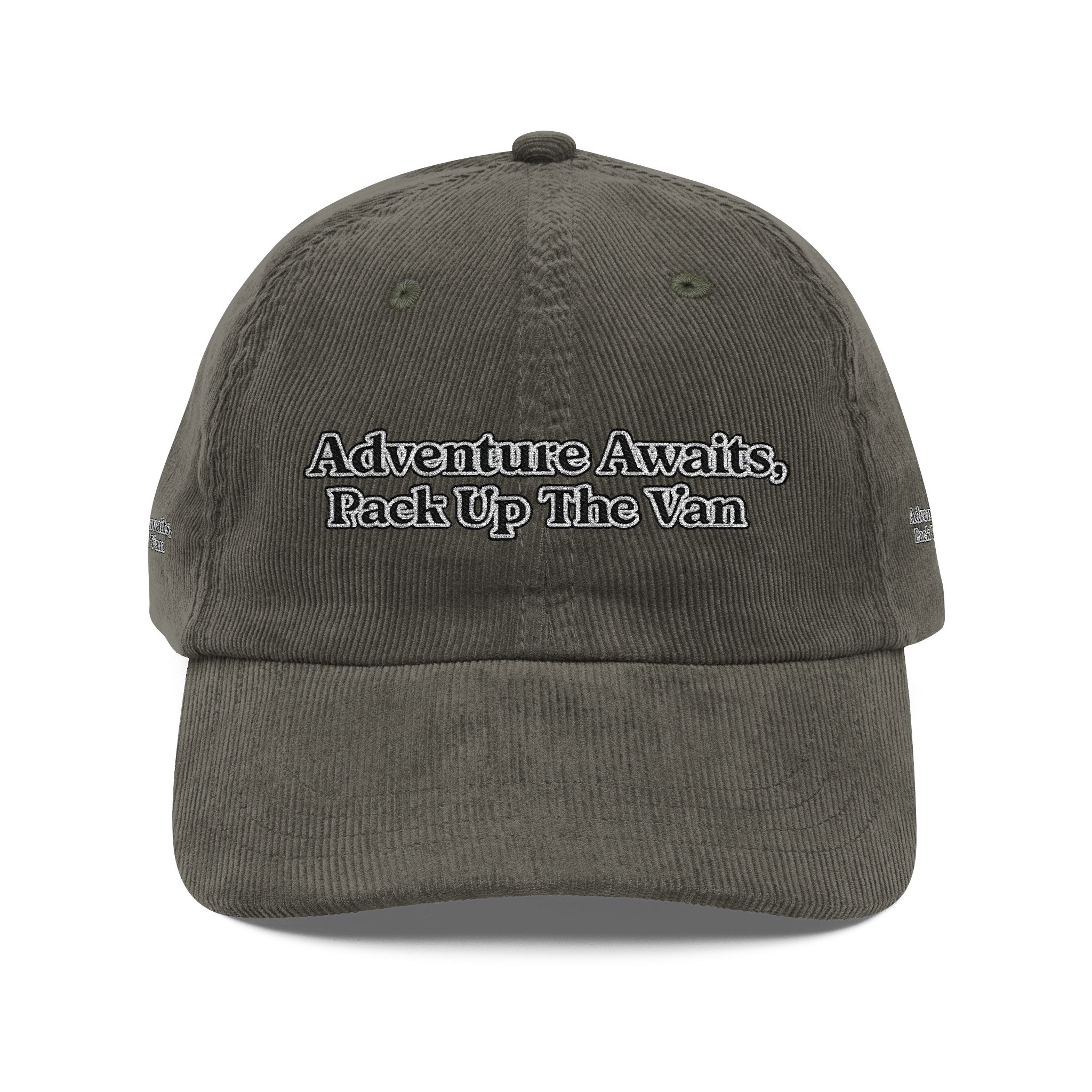 Vintage Corduroy Cap (Embroidery) — "Adventure Awaits, Pack Up The Van" Embroidered Hat