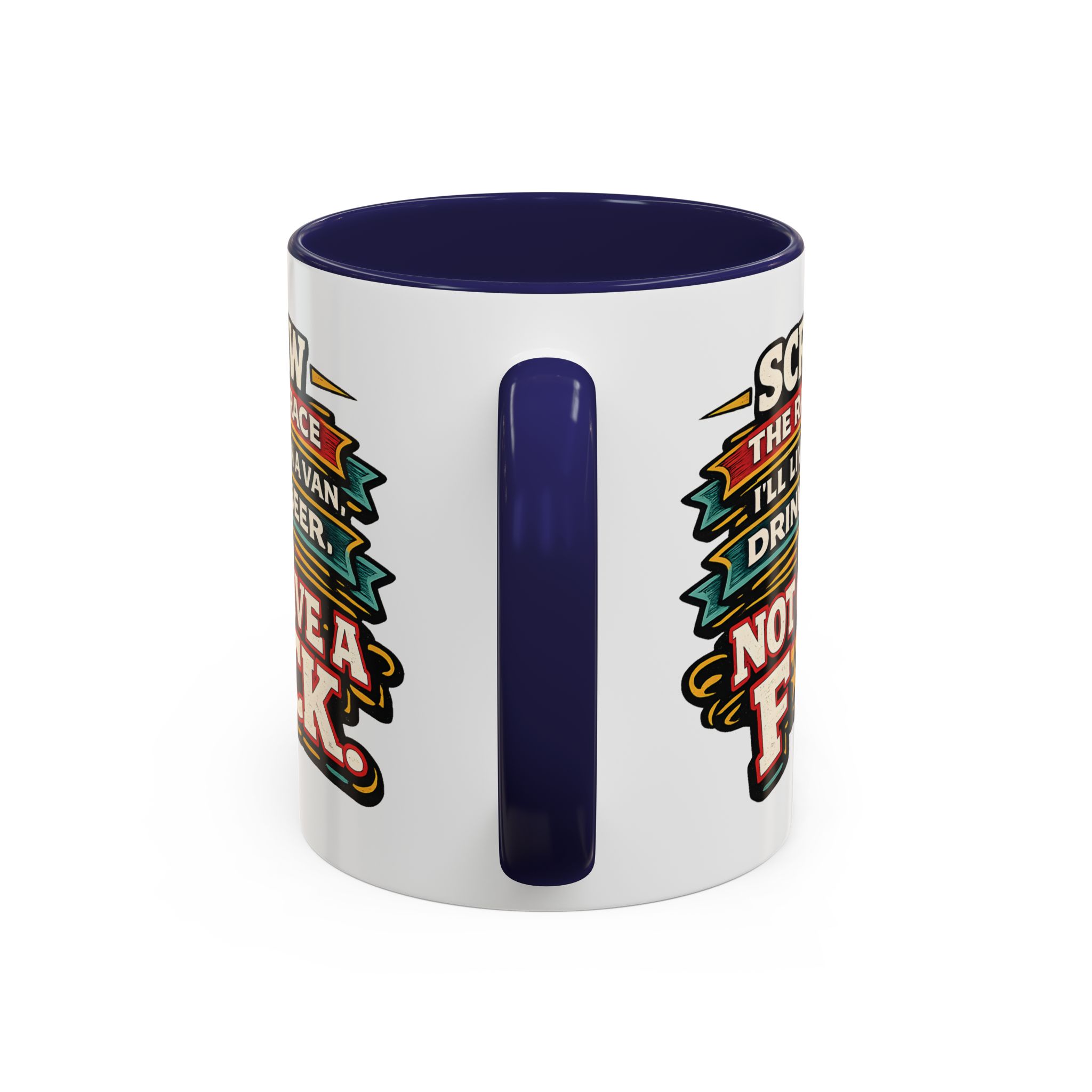 Accent Coffee Mug (11, 15oz) — "Screw The Rat Race" Design F**K-Line