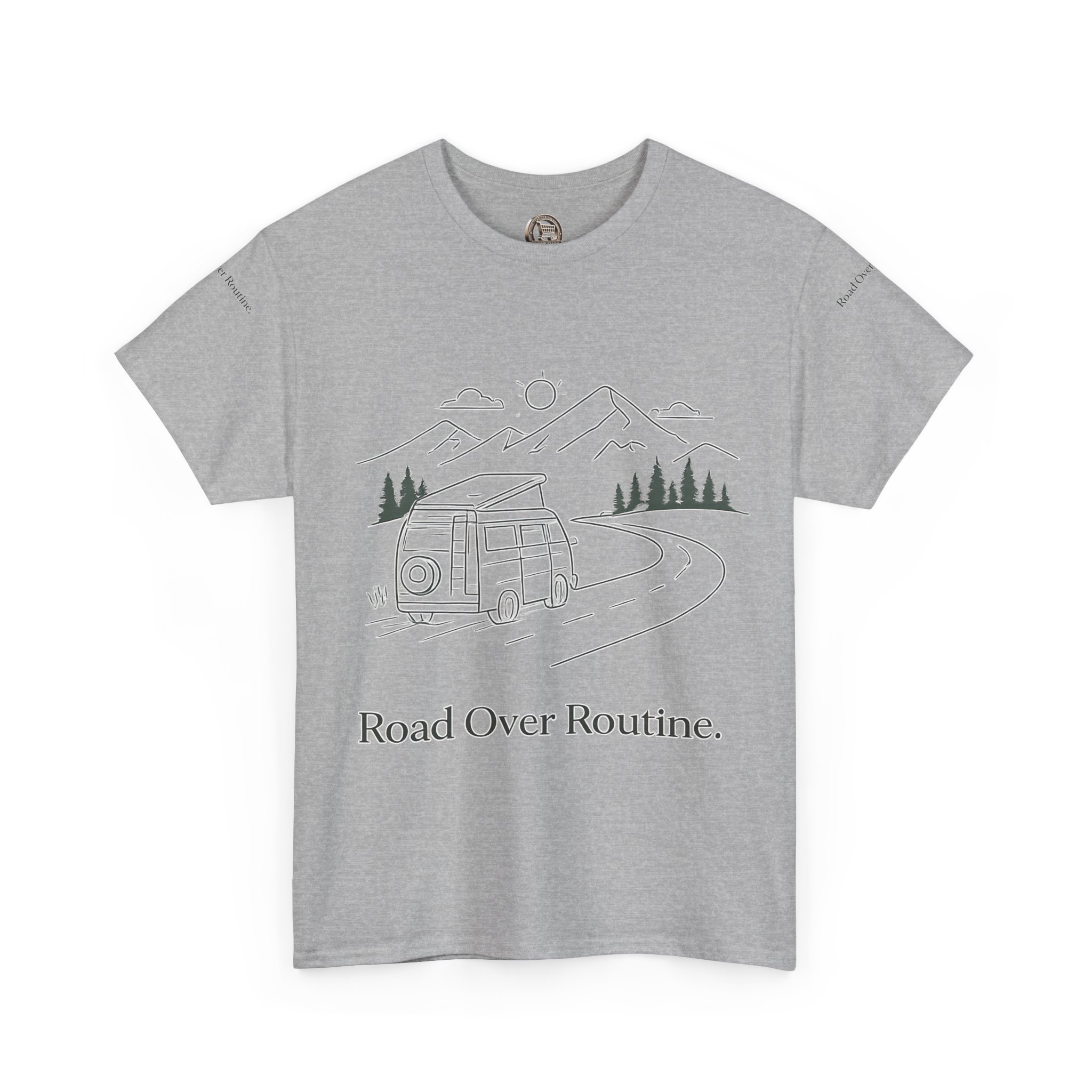 Unisex Heavy Cotton Tee — "Road Over Routine" Design Minimal-Line