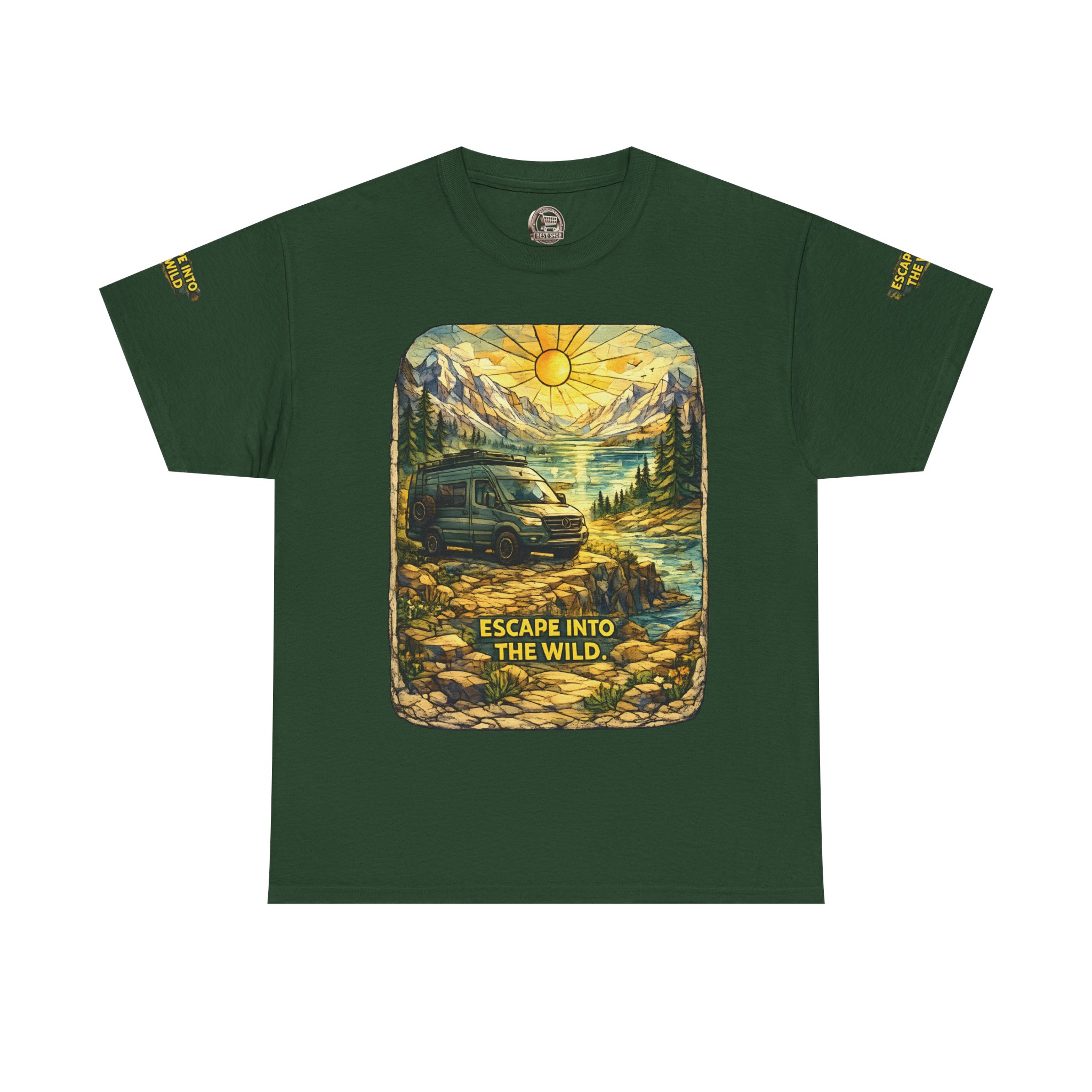 Unisex Heavy Cotton Tee — "Escape Into The Wild" Design Cubic-Line