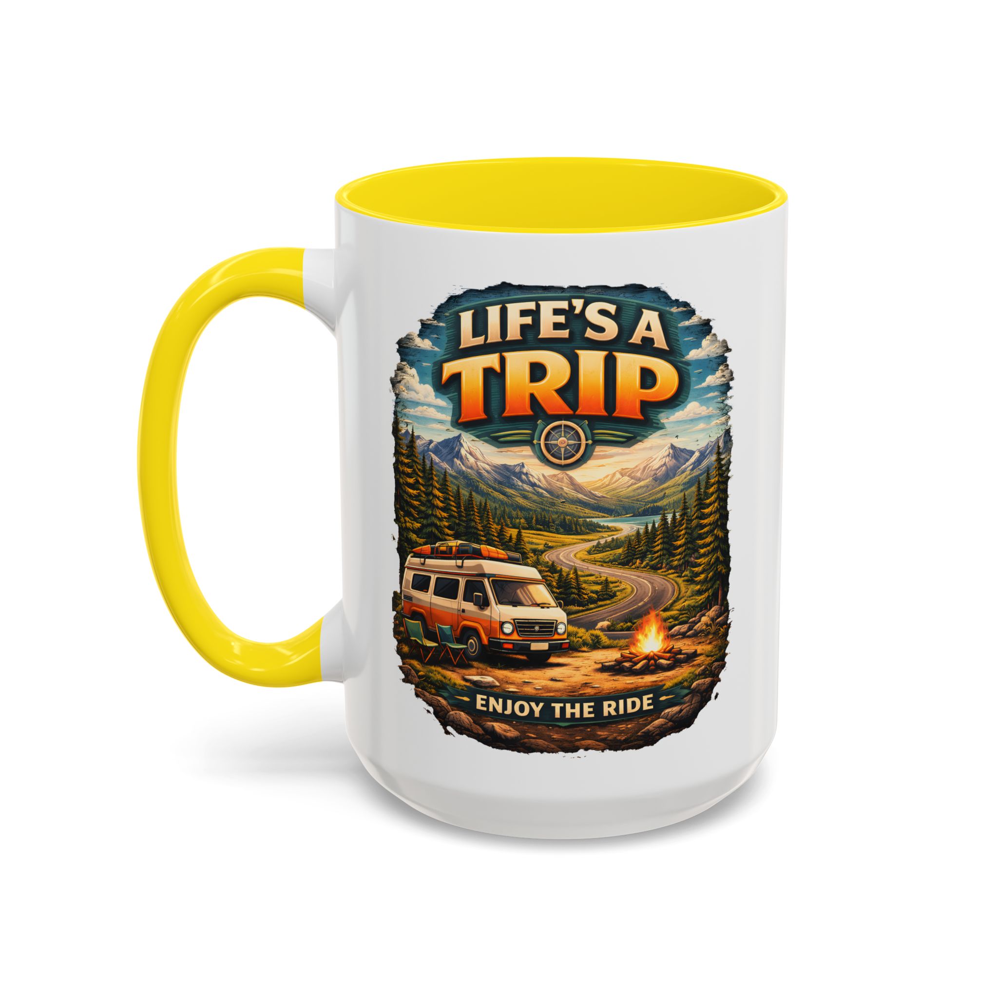 Accent Coffee Mug (11, 15oz) — "Life s A Trip" Design Scenic-Line