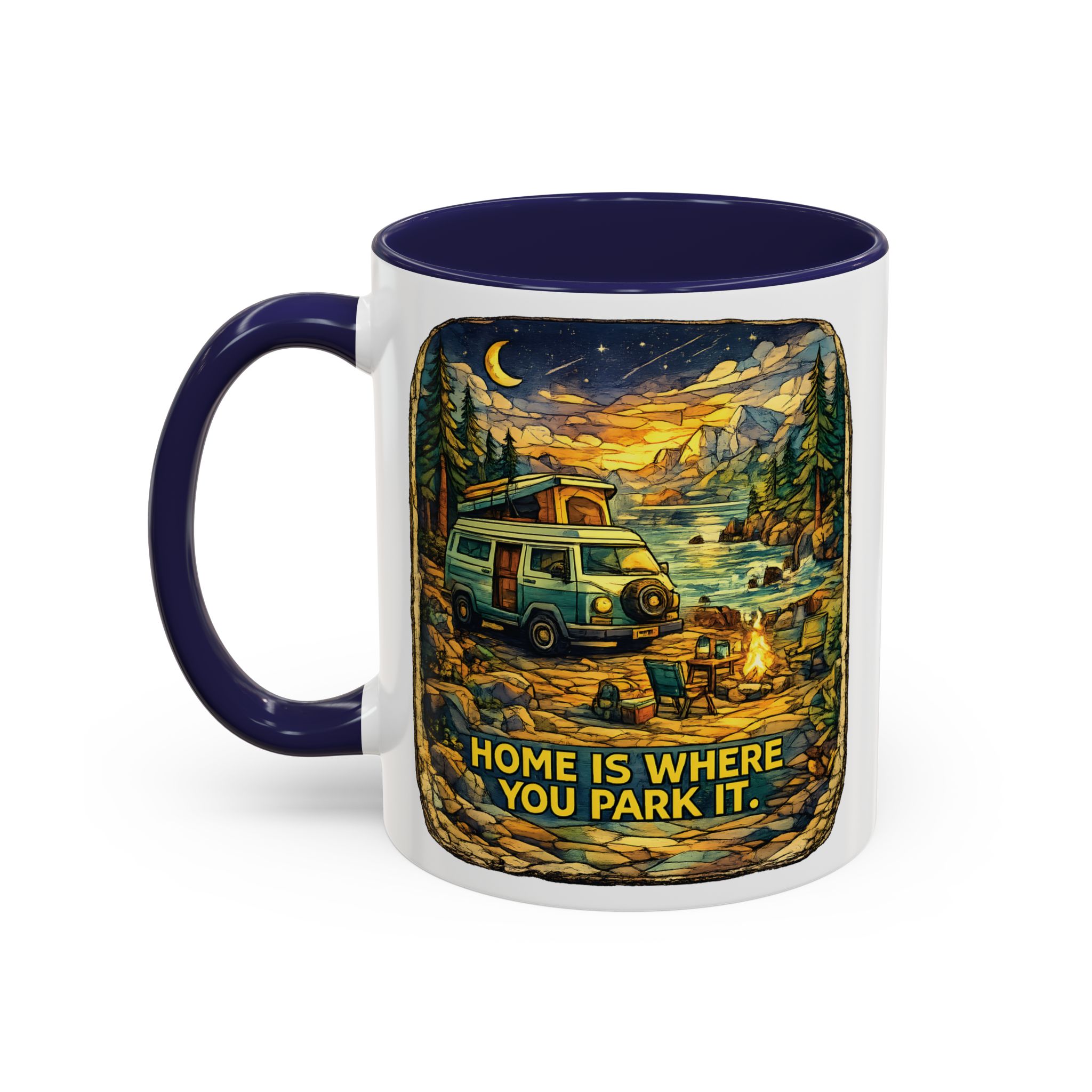 Accent Coffee Mug (11, 15oz) — "Home Is Where You Park It" Design Cubic-Line