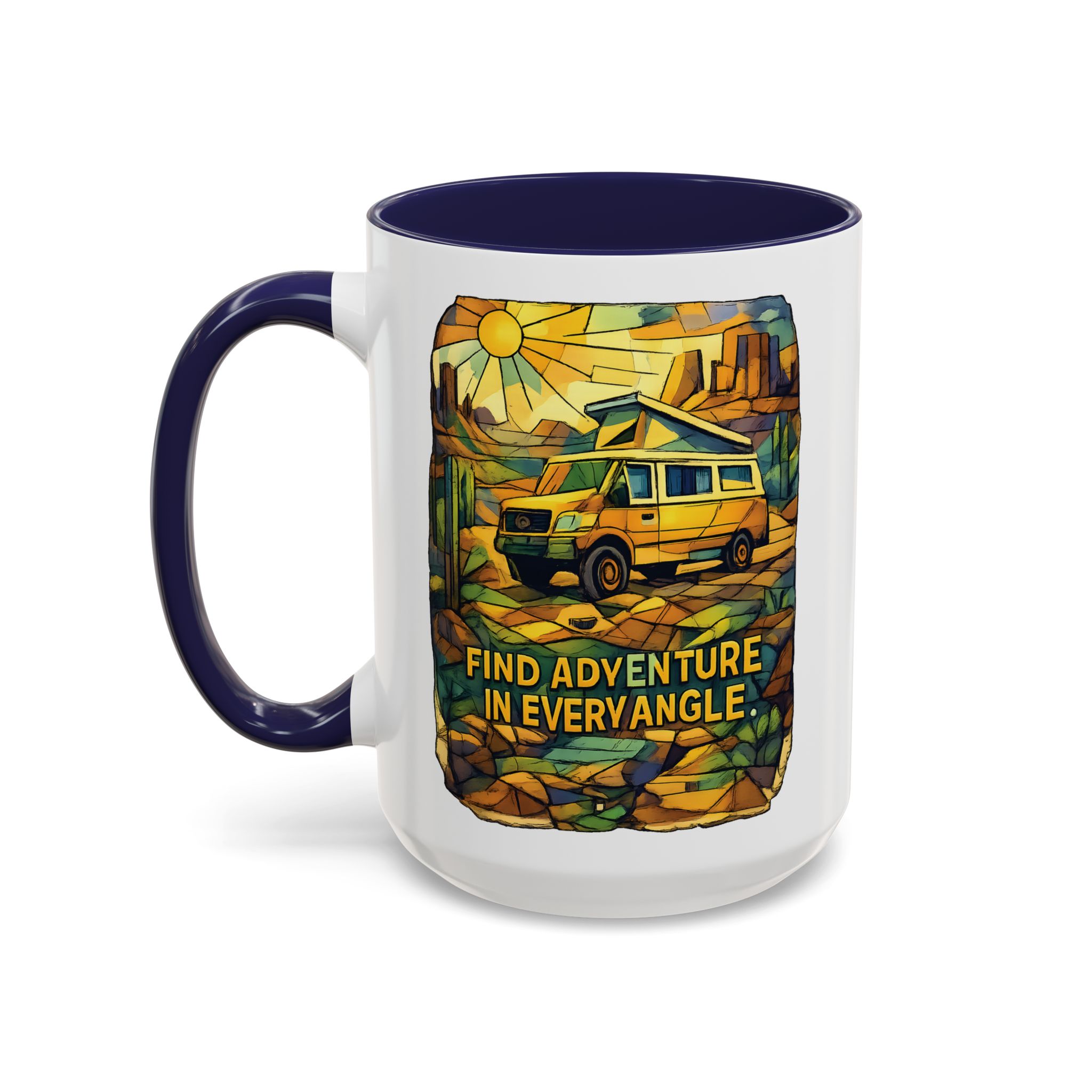 Accent Coffee Mug (11, 15oz) — "Find Adventure In Every Corner" Design Cubic-Line