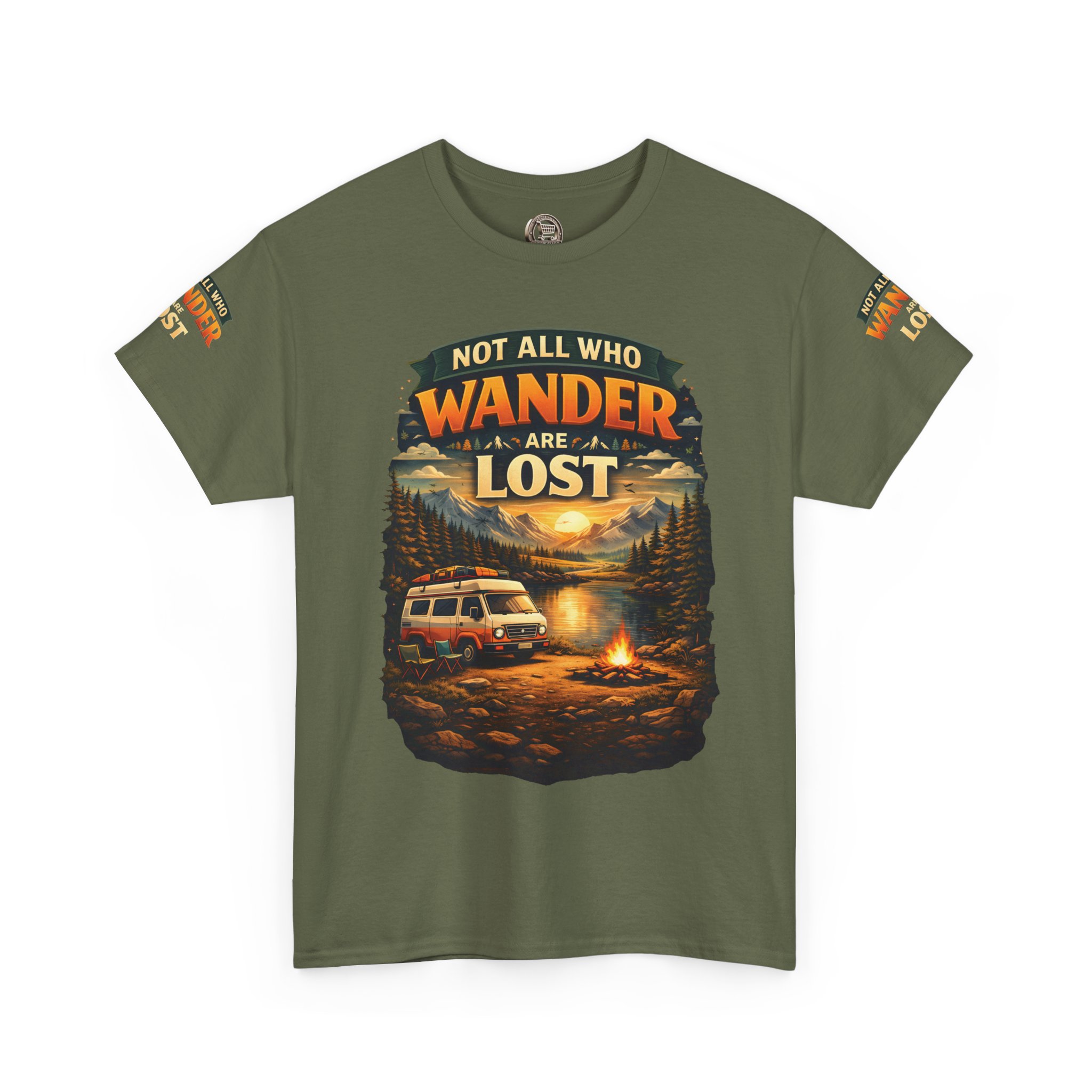Unisex Heavy Cotton Tee — "Not All Who Wander Are Lost" Design Scenic-Line