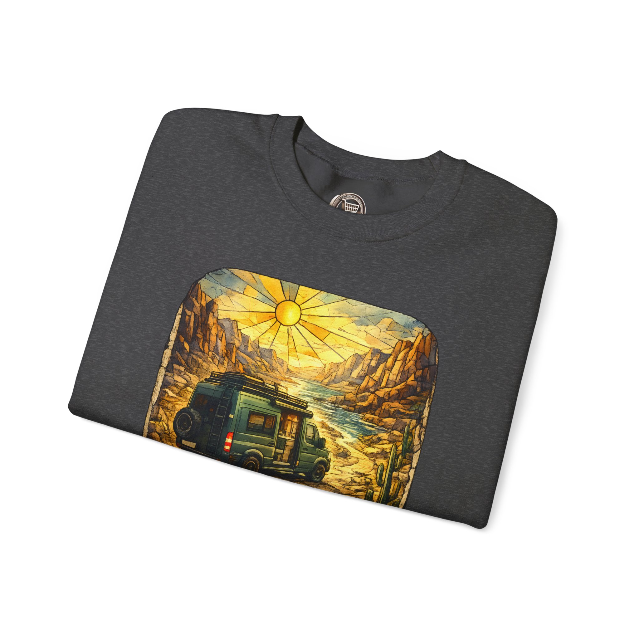 Unisex Heavy Blend™ Crewneck Sweatshirt — "Choose The Road Less Traveled" Design Cubic-Line