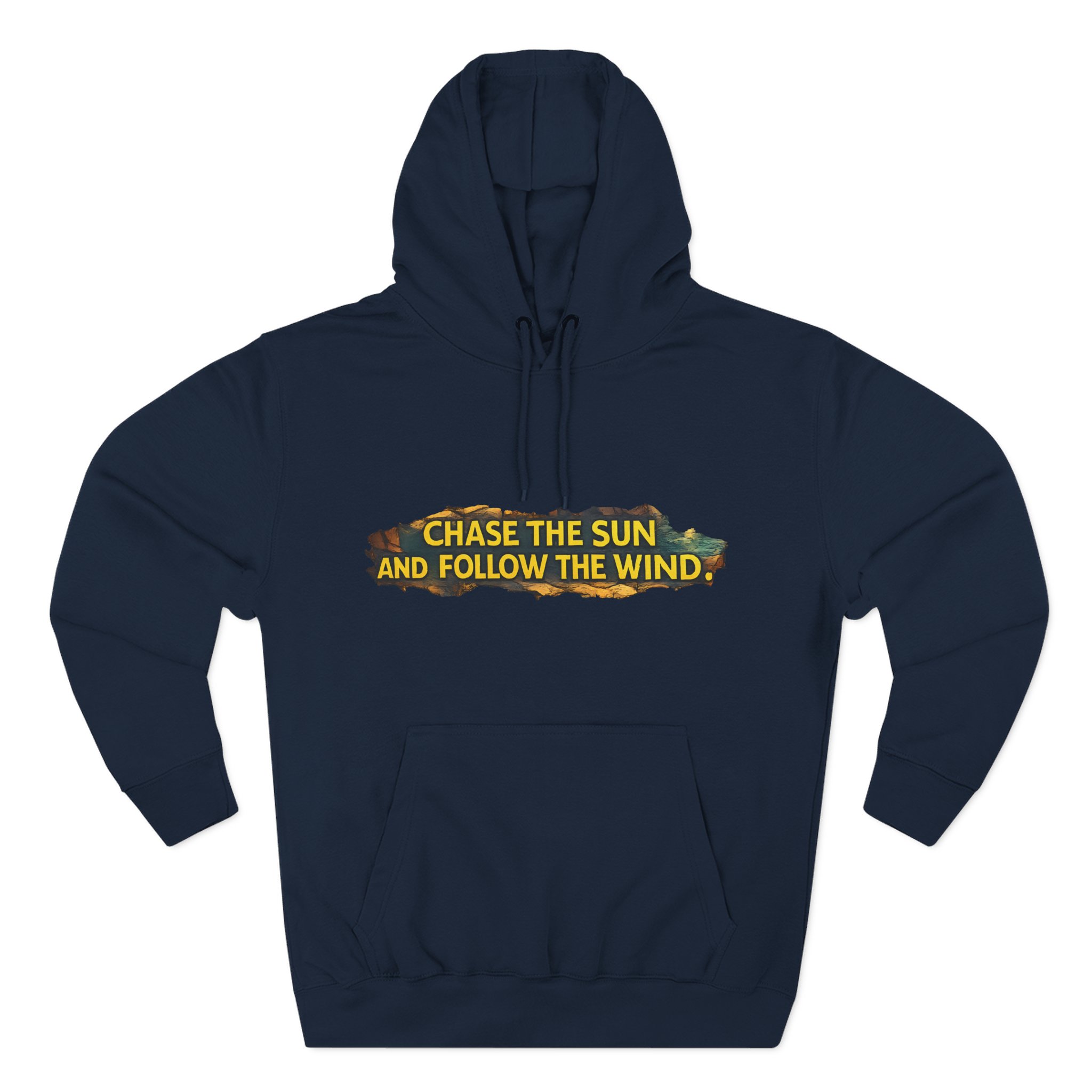 Three-Panel Fleece Hoodie - "Chase The Sun And Follow The Wind" Design Cubic-Line