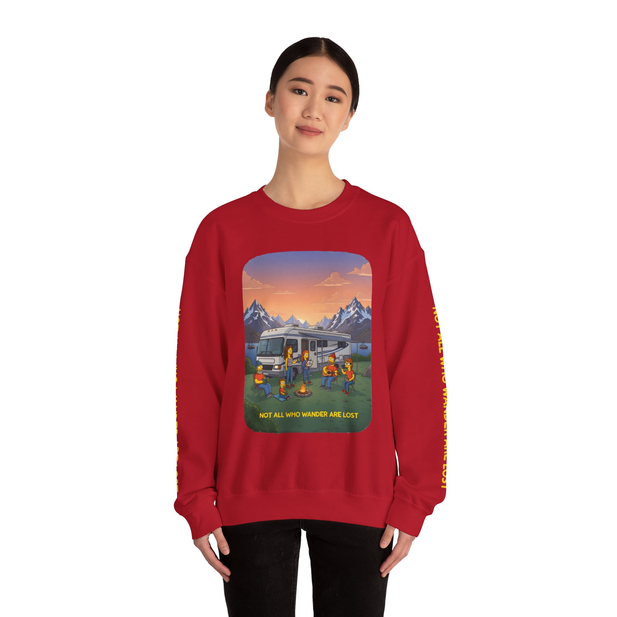 Unisex Heavy Blend™ Crewneck Sweatshirt — "Not All Who Wander Are Lost" Design Sitcom-Line