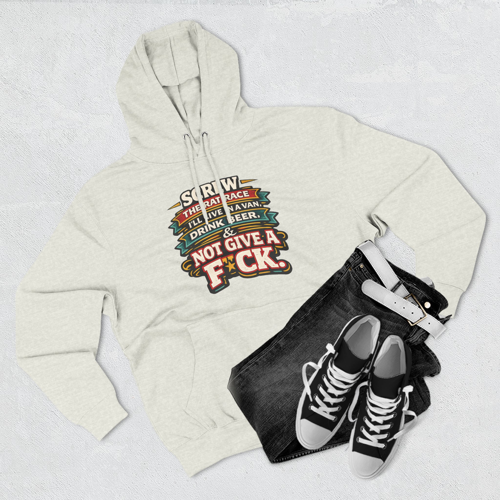 10426758663760279324_2048.jpeg Three-Panel Fleece Hoodie - "Screw The Rat Race" Design F**K-Line