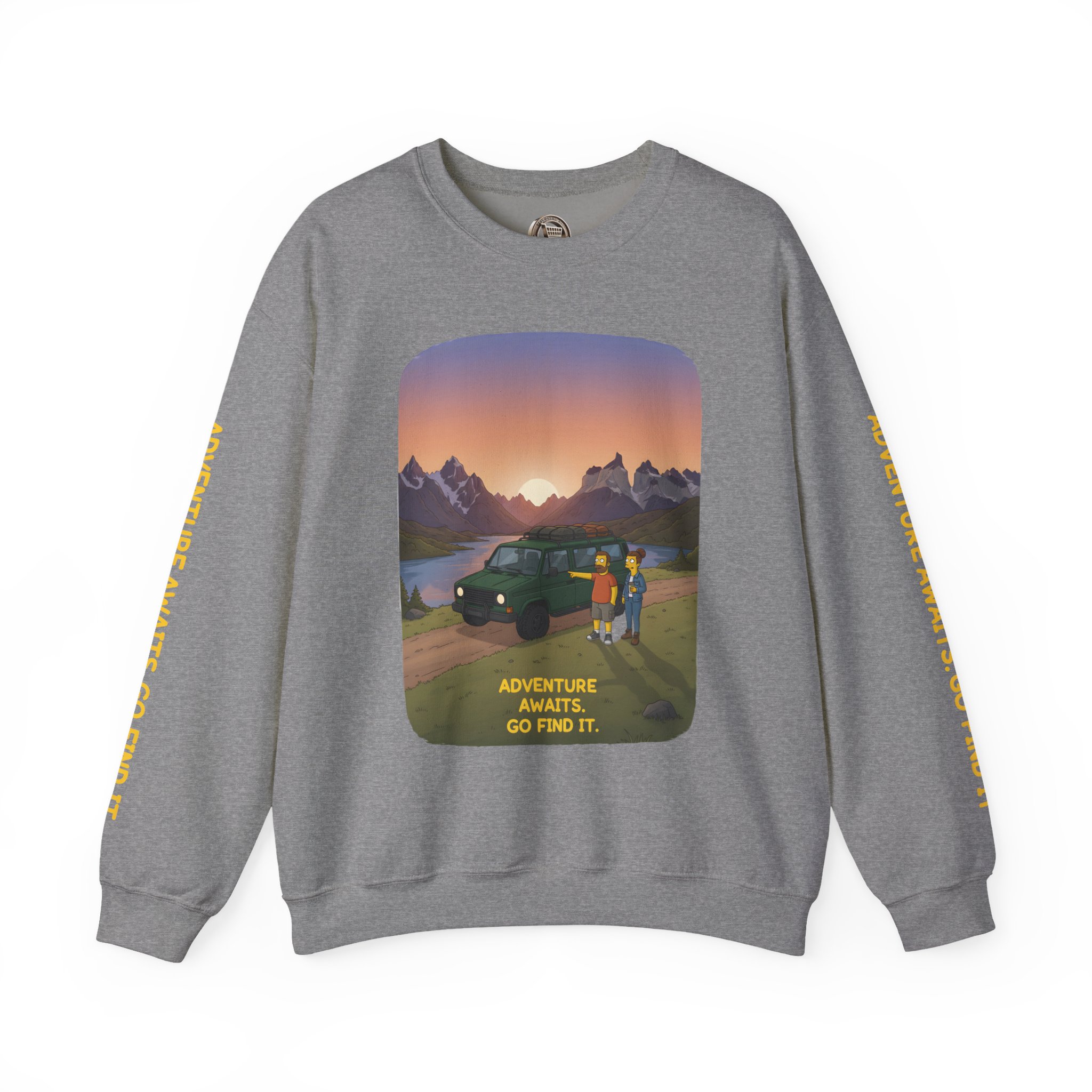 Unisex Heavy Blend™ Crewneck Sweatshirt — "Adventure Awaits-Go Find It" Design Sitcom-Line