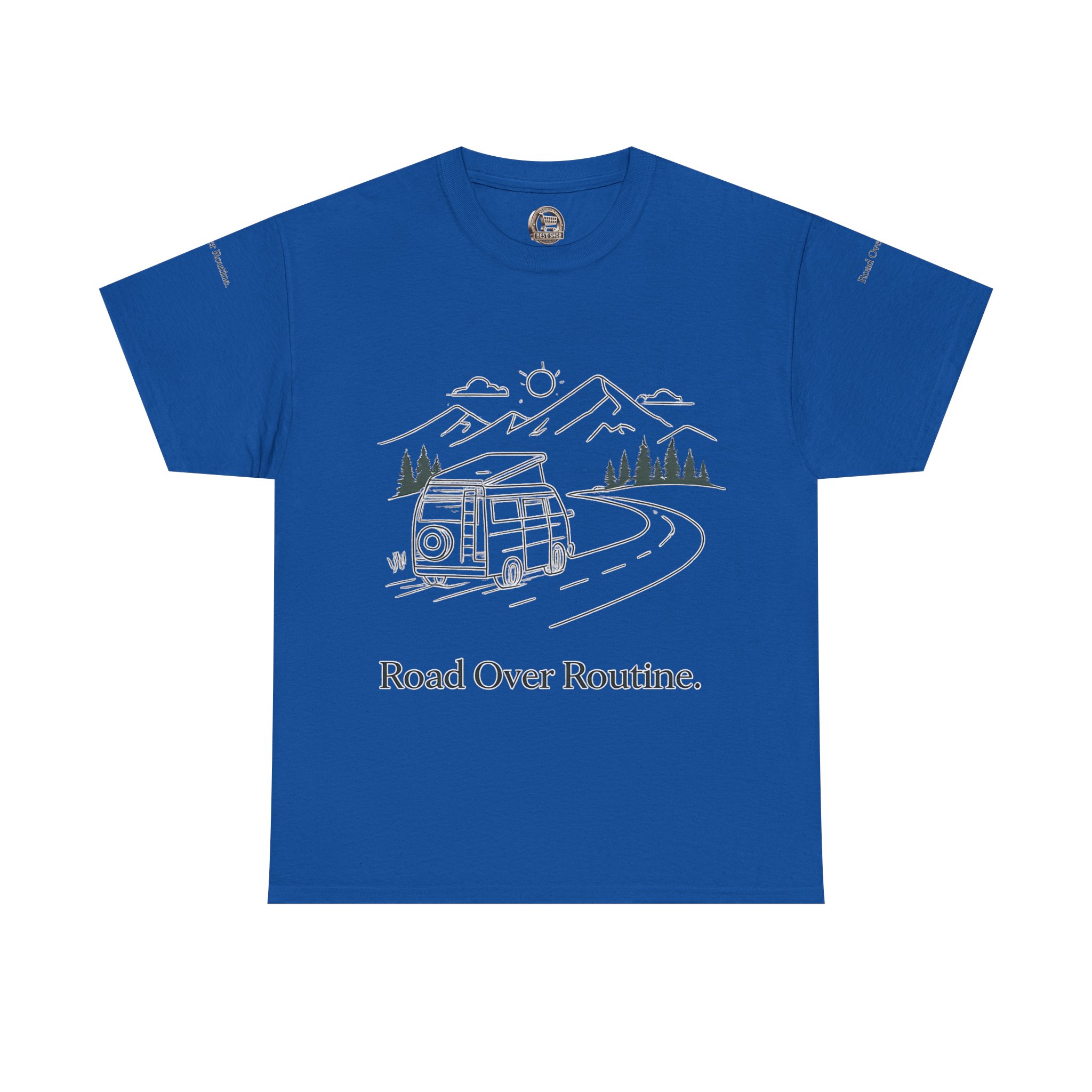Unisex Heavy Cotton Tee — "Road Over Routine" Design Minimal-Line