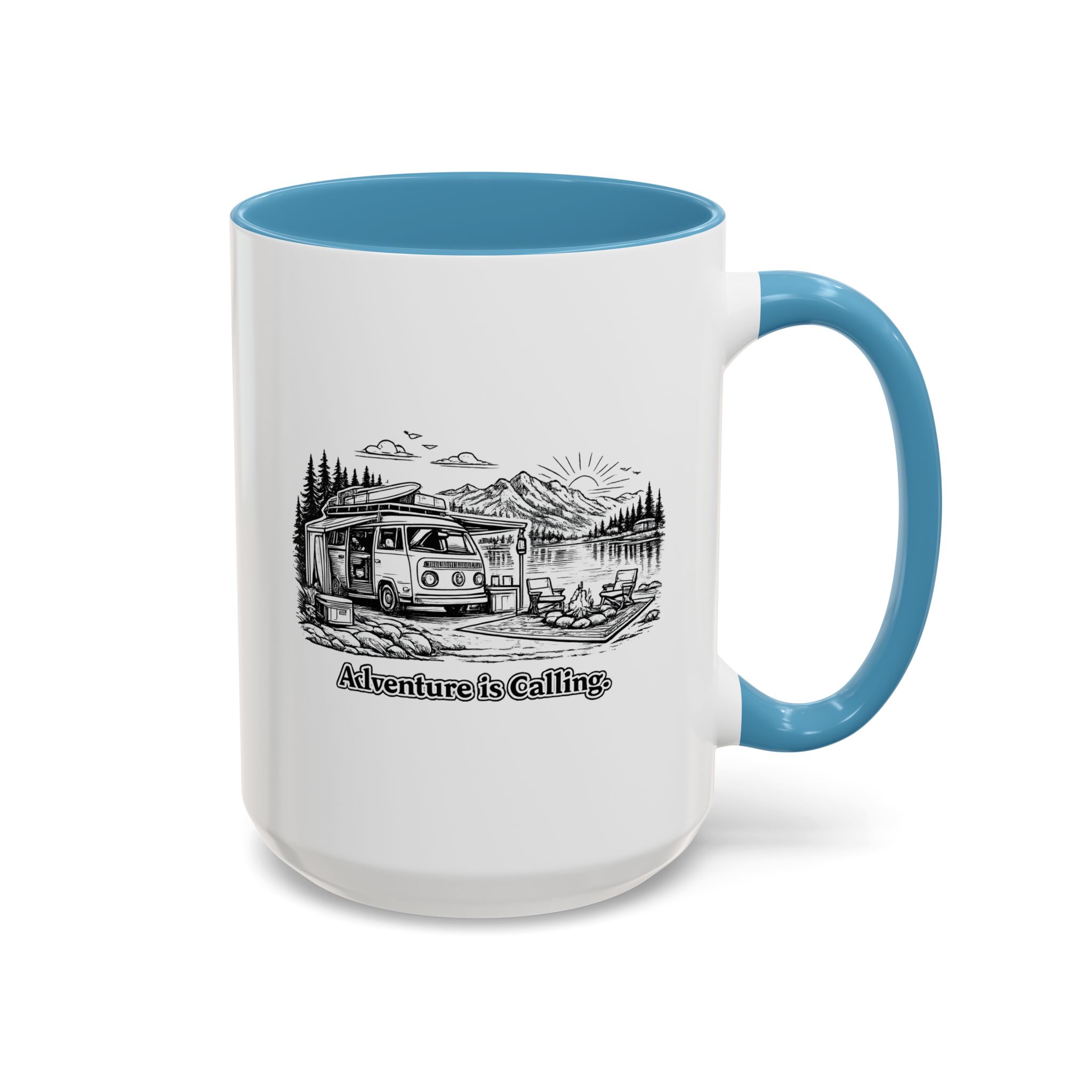 Accent Coffee Mug (11, 15oz) — "Adventure Is Calling" Design Minimal-Line