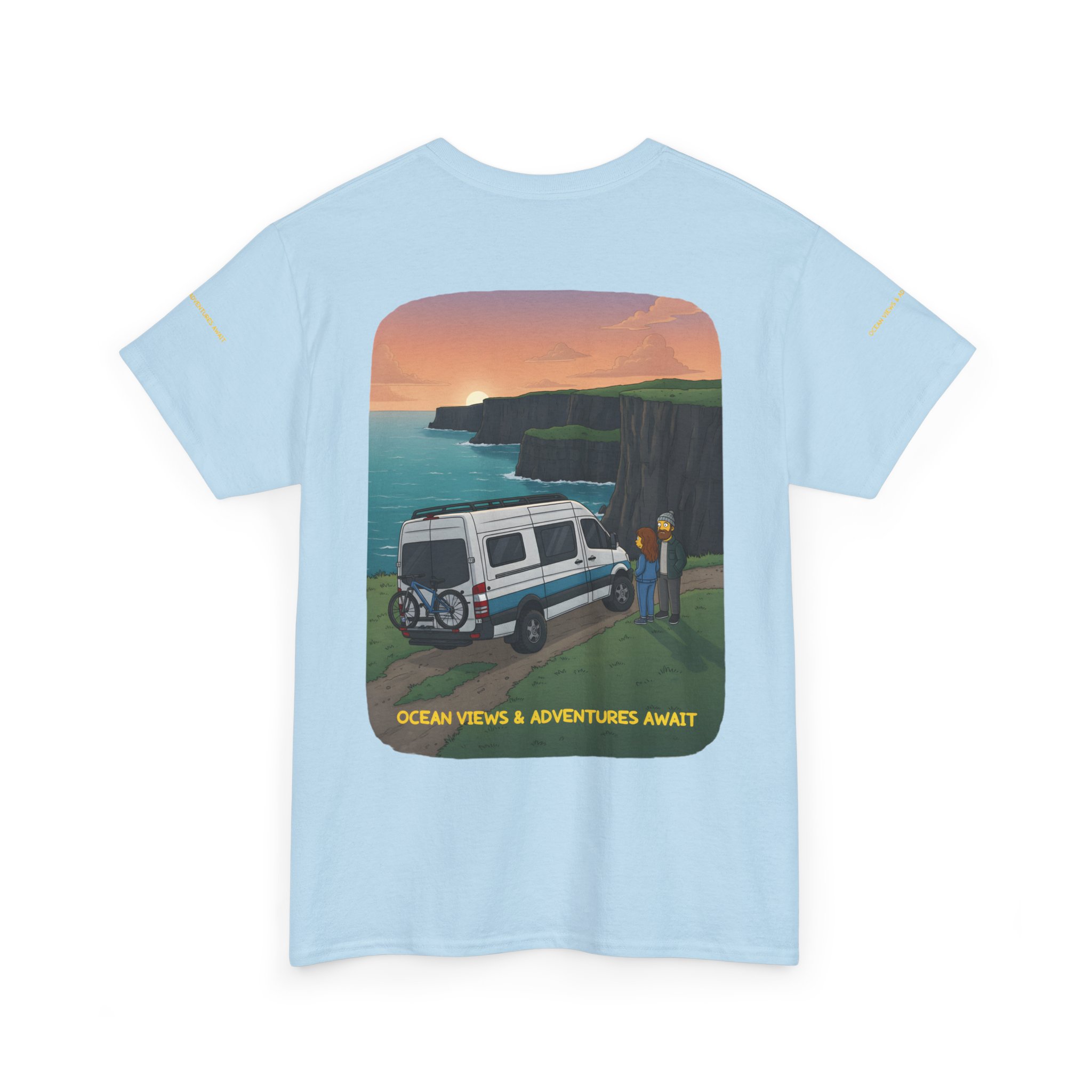 Unisex Heavy Cotton Tee — "Ocean Views-Adventures Awaits" Design Sitcom-Line