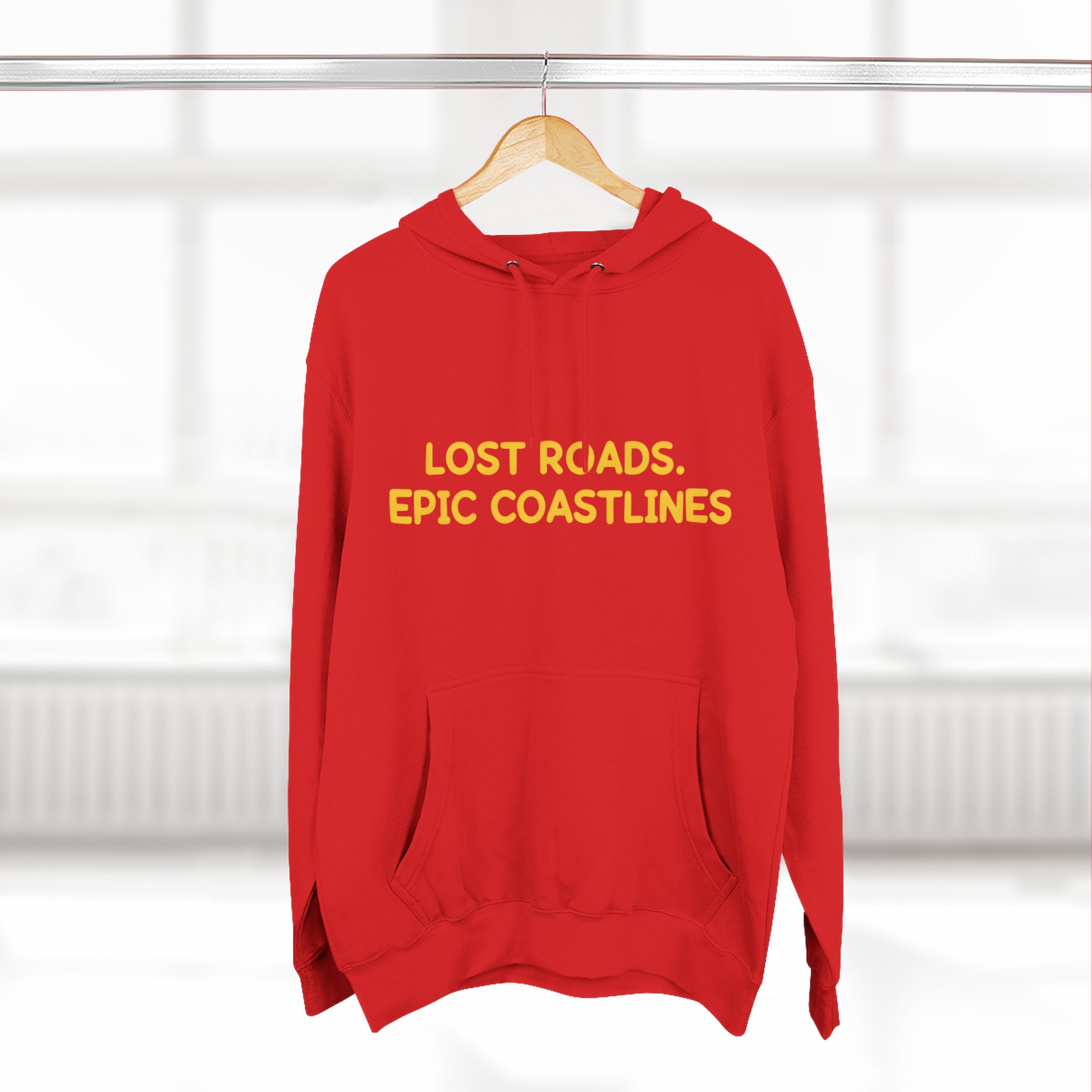 Three-Panel Fleece Hoodie - "Lost Roads Epic Coastlines" Design Sitcom-Line