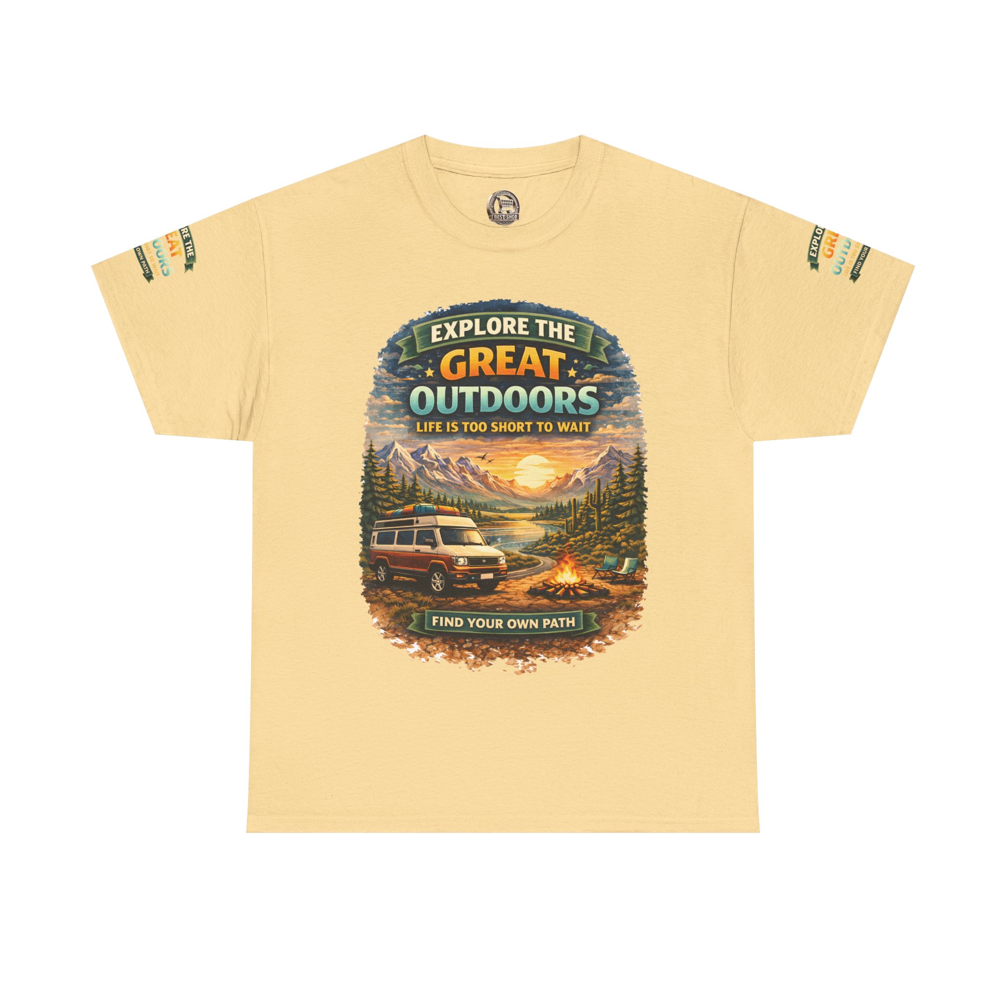 Unisex Heavy Cotton Tee — "Explore The Great Outdoors" Design Scenic-Line
