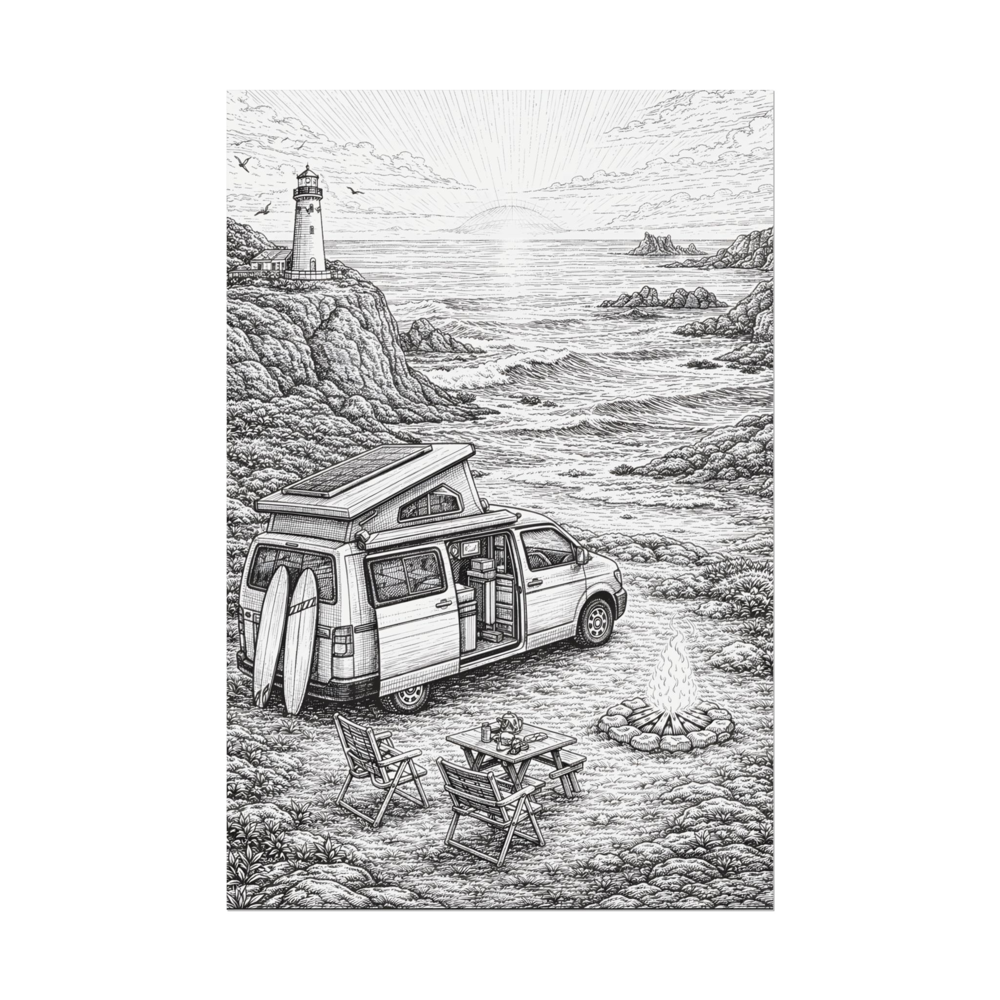 Campervan Poster — Vintage RV Camping Landscape Wall Art
