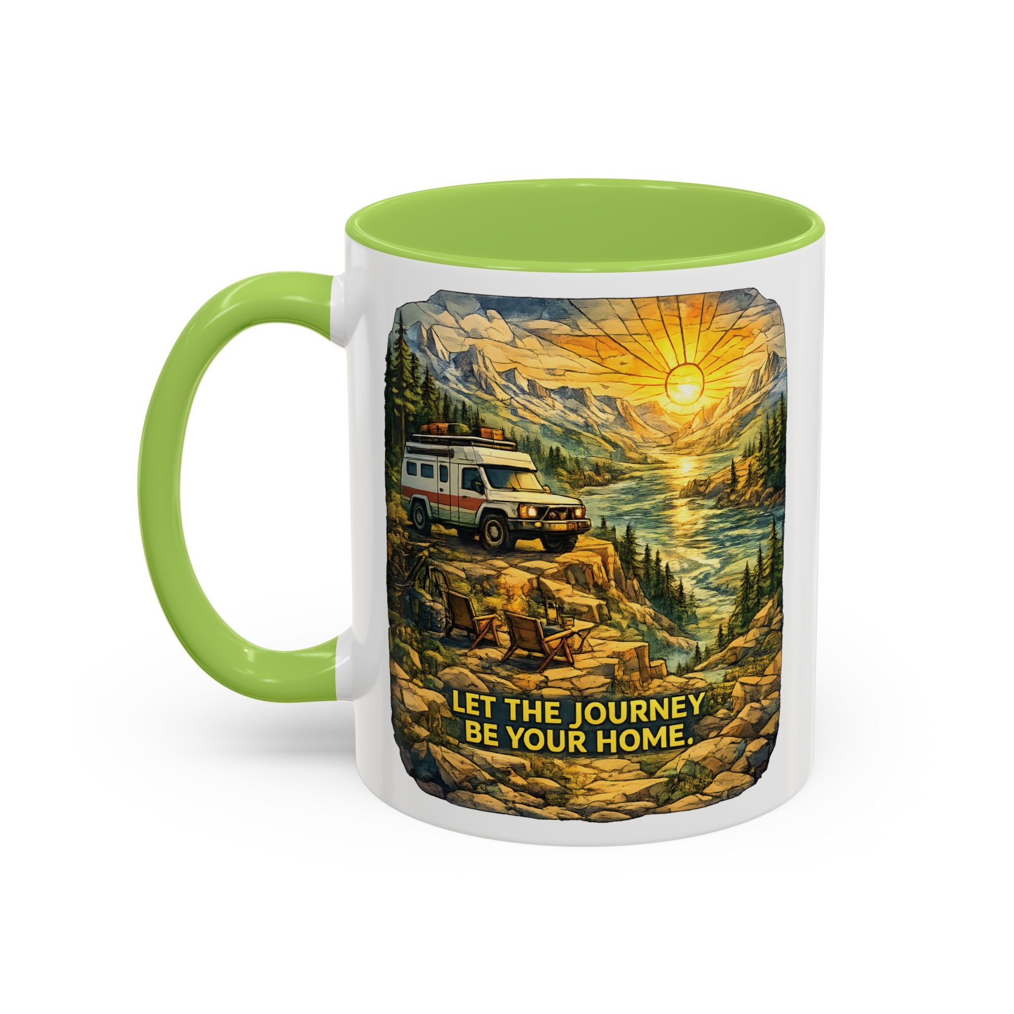 Accent Coffee Mug (11, 15oz) — "Let The Journey Be Your Home" Design Cubic-Line
