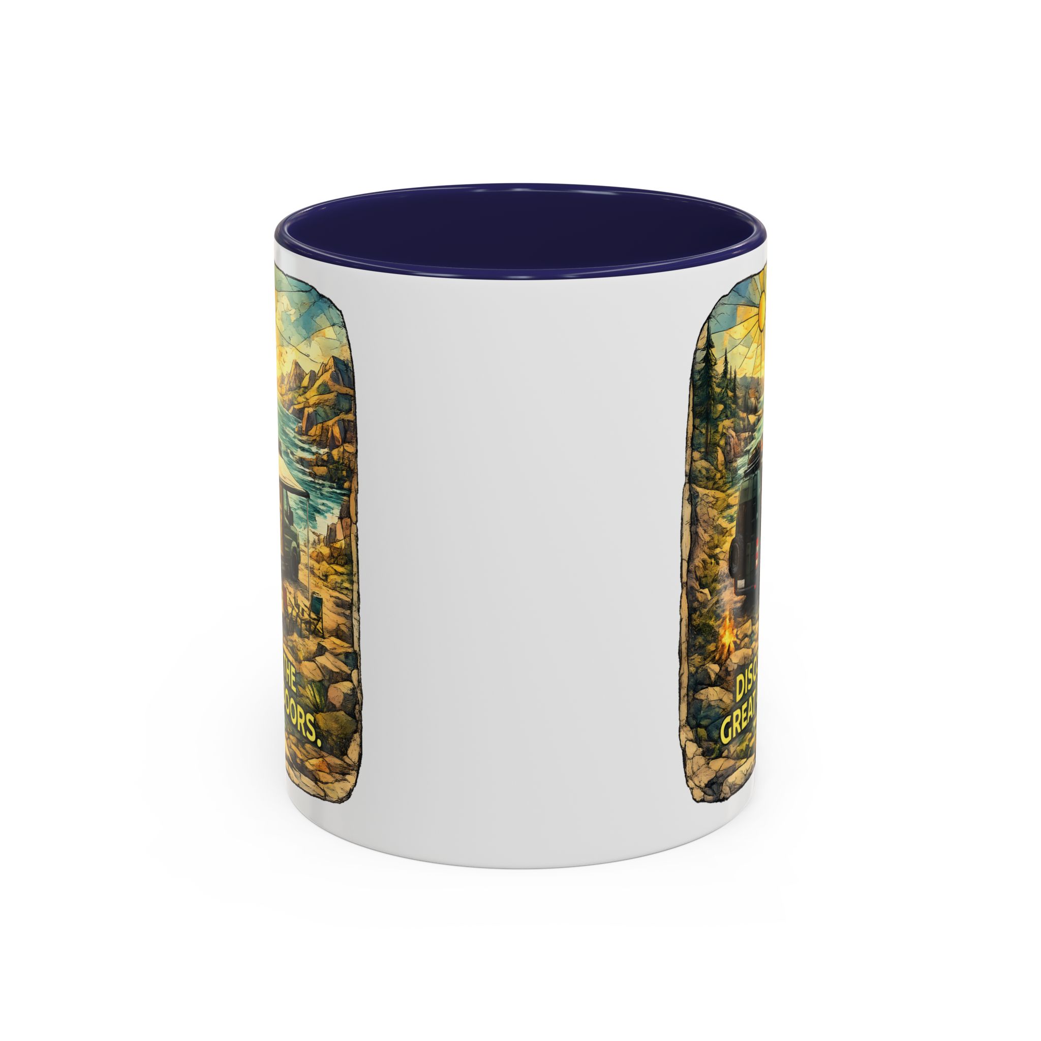 Accent Coffee Mug (11, 15oz) — "Discover The Great Outdoors" Design Cubic-Line