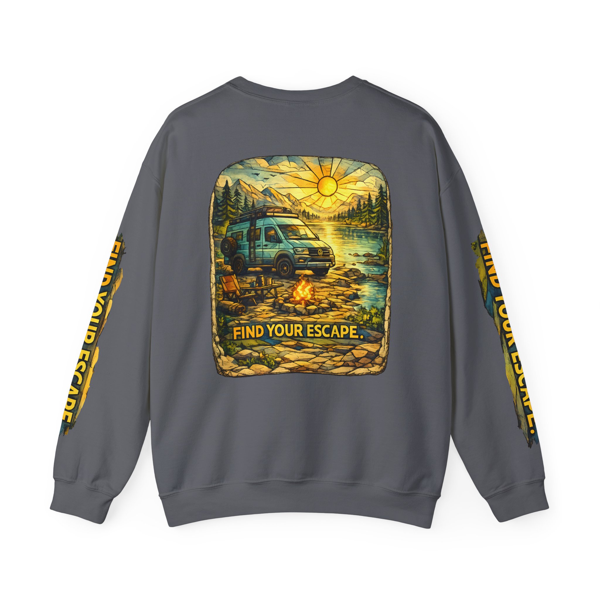 Unisex Heavy Blend™ Crewneck Sweatshirt — "Find Your Escape" Design Cubic-Line